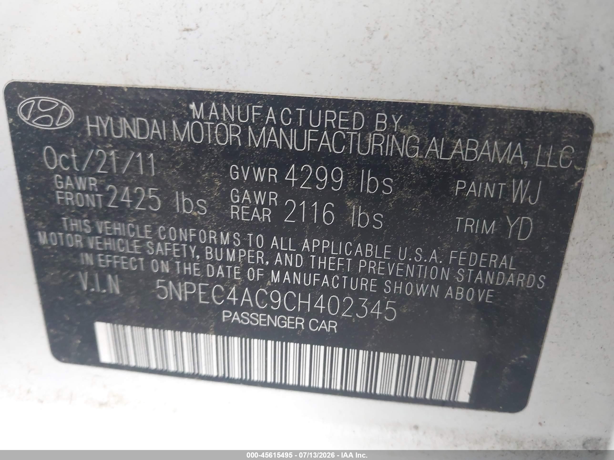 2012 Hyundai Sonata Limited White vin: 5NPEC4AC9CH402345