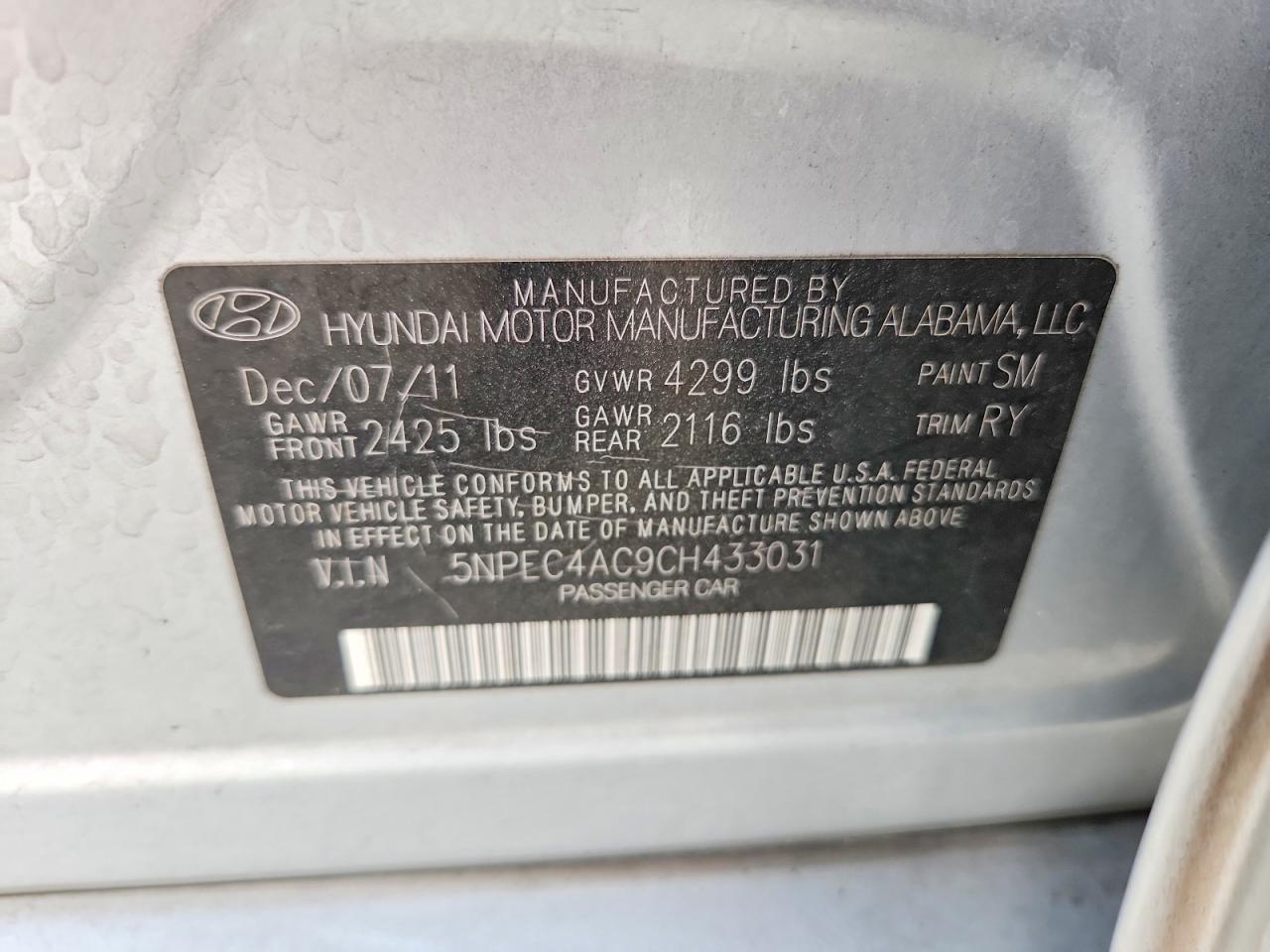 2012 Hyundai Sonata Limited Silver vin: 5NPEC4AC9CH433031