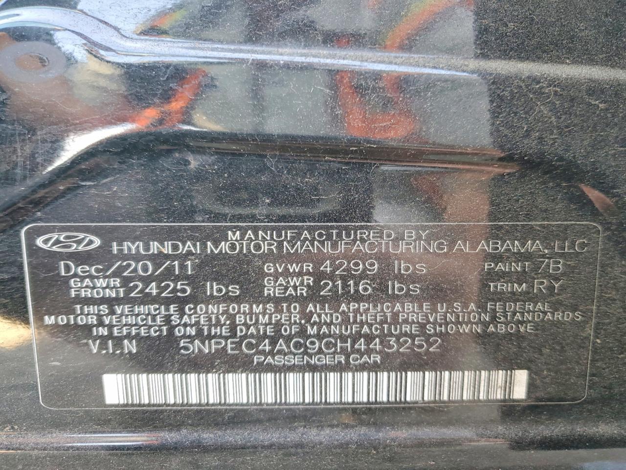 2012 Hyundai Sonata Se Black vin: 5NPEC4AC9CH443252