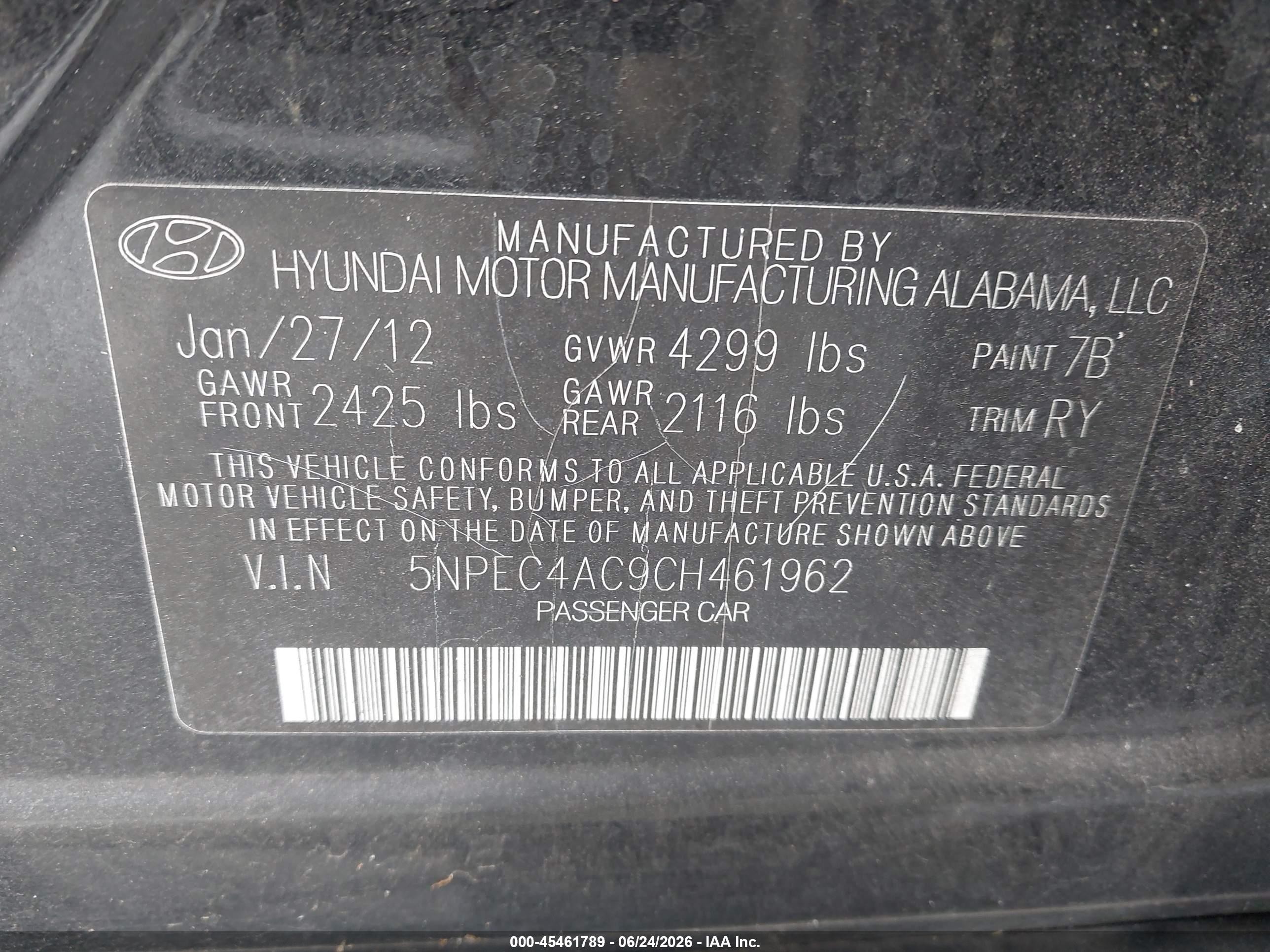 2012 Hyundai Sonata Limited Black vin: 5NPEC4AC9CH461962
