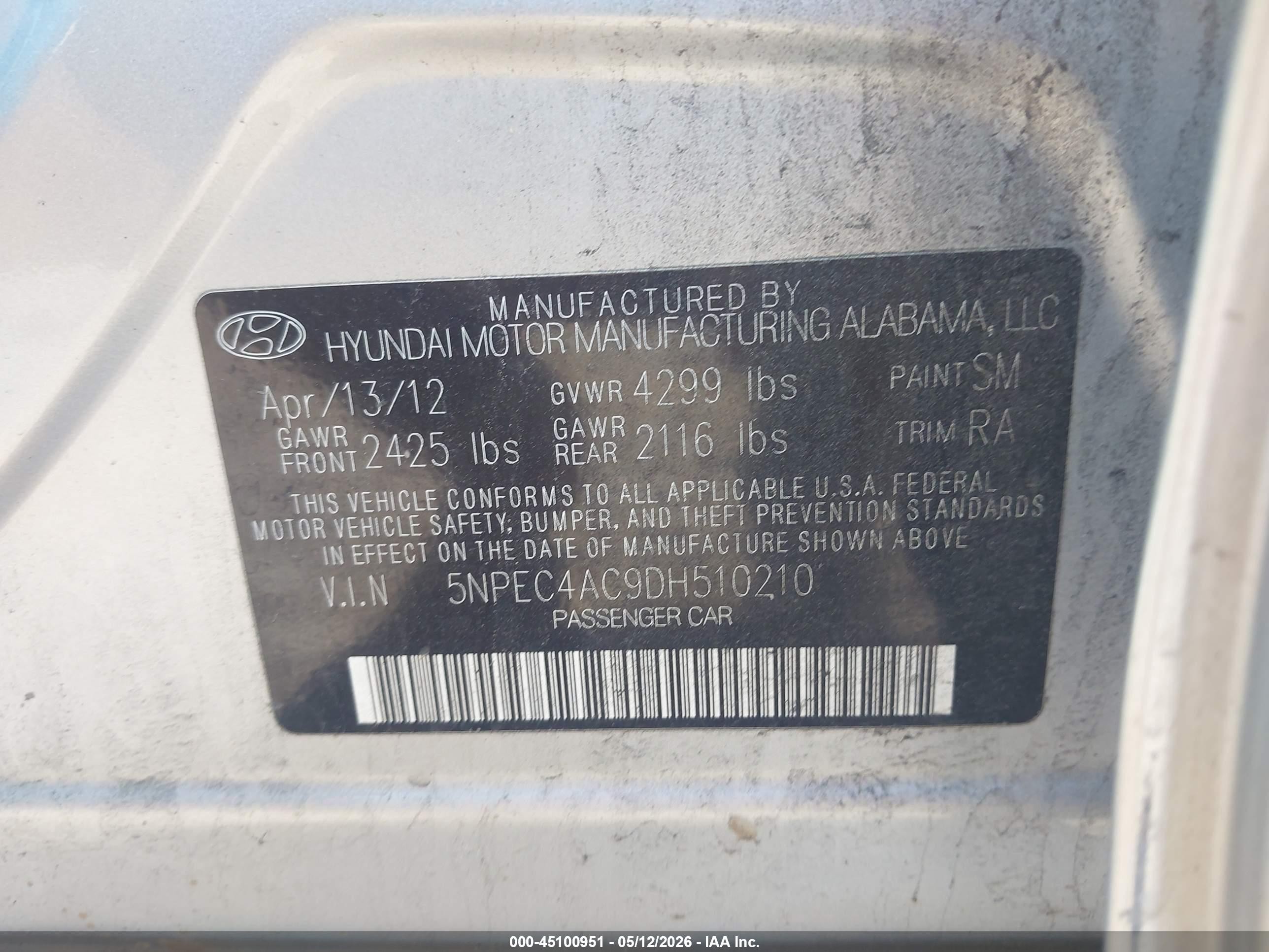 2013 Hyundai Sonata Se Silver vin: 5NPEC4AC9DH510210