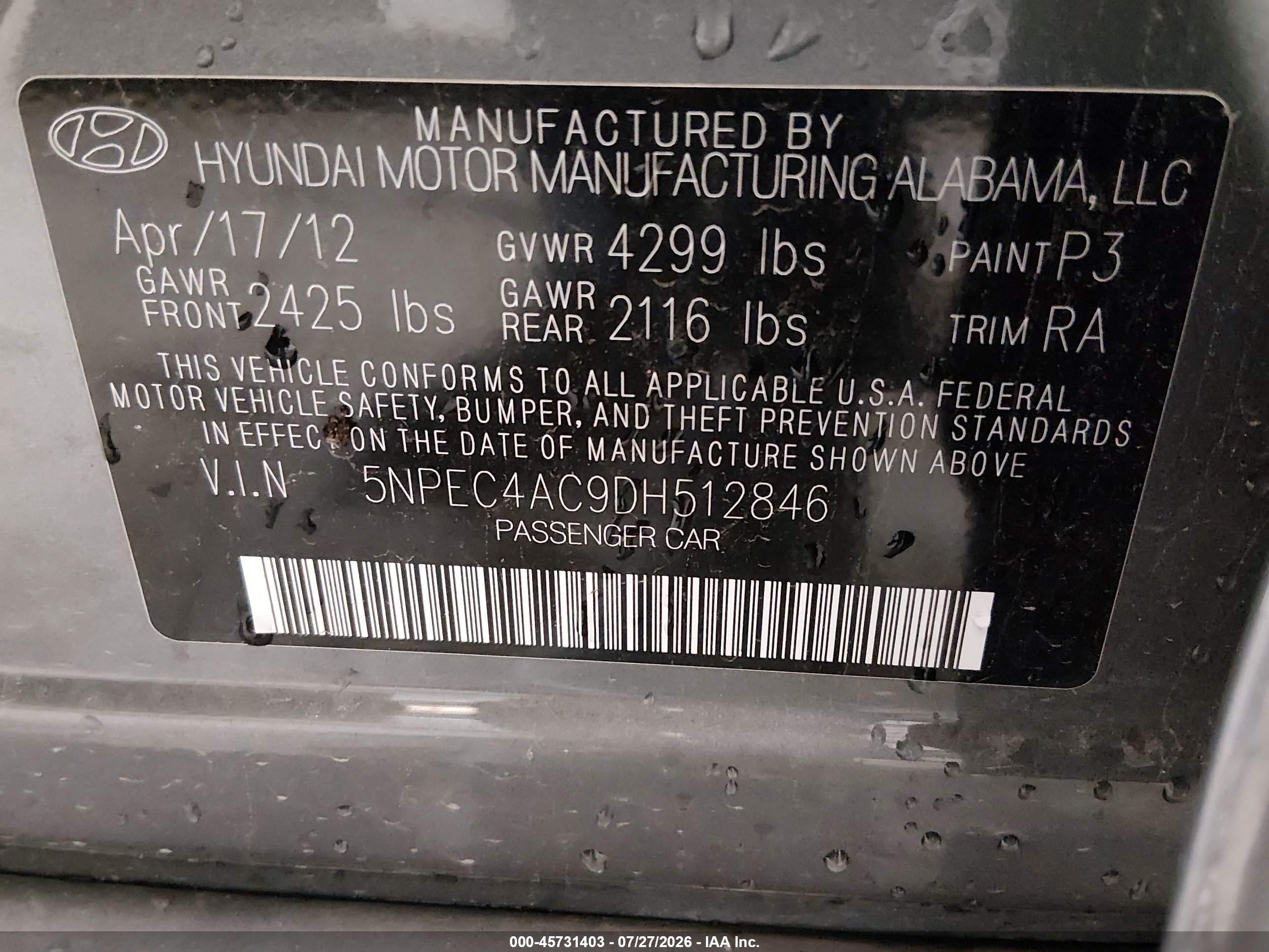 2013 Hyundai Sonata Limited Gray vin: 5NPEC4AC9DH512846