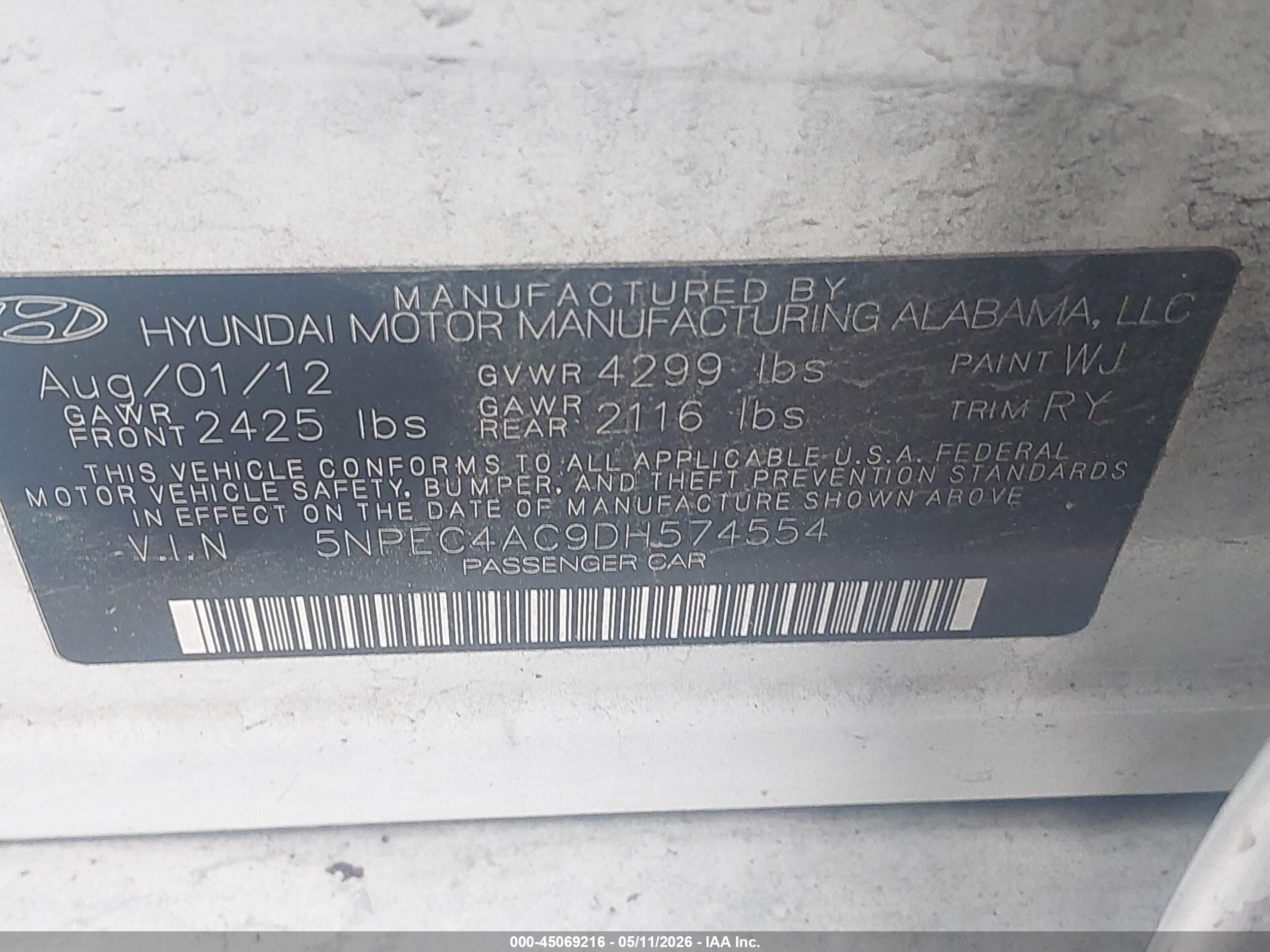 2013 Hyundai Sonata Se Белый vin: 5NPEC4AC9DH574554