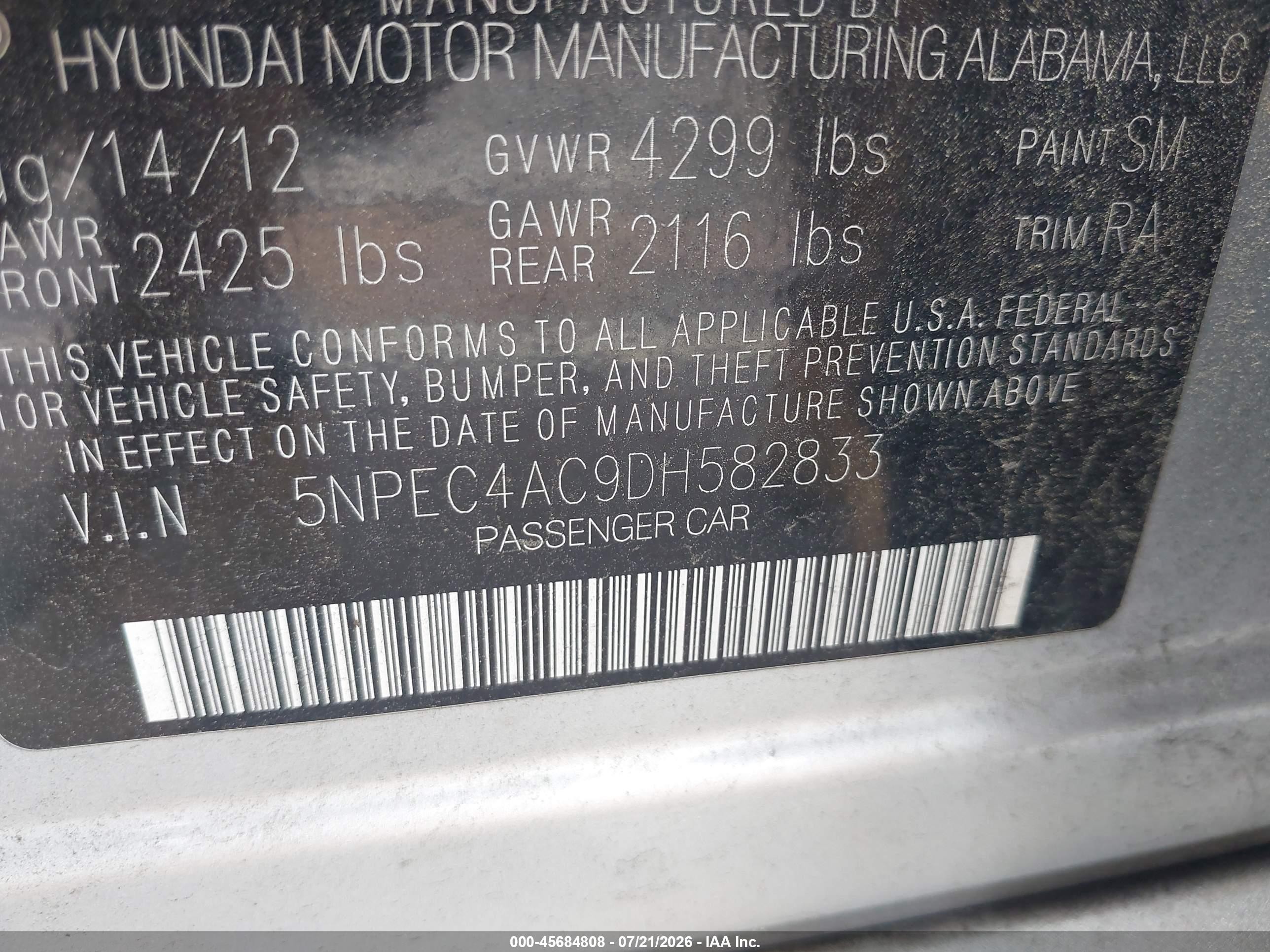 2013 Hyundai Sonata Limited Silver vin: 5NPEC4AC9DH582833