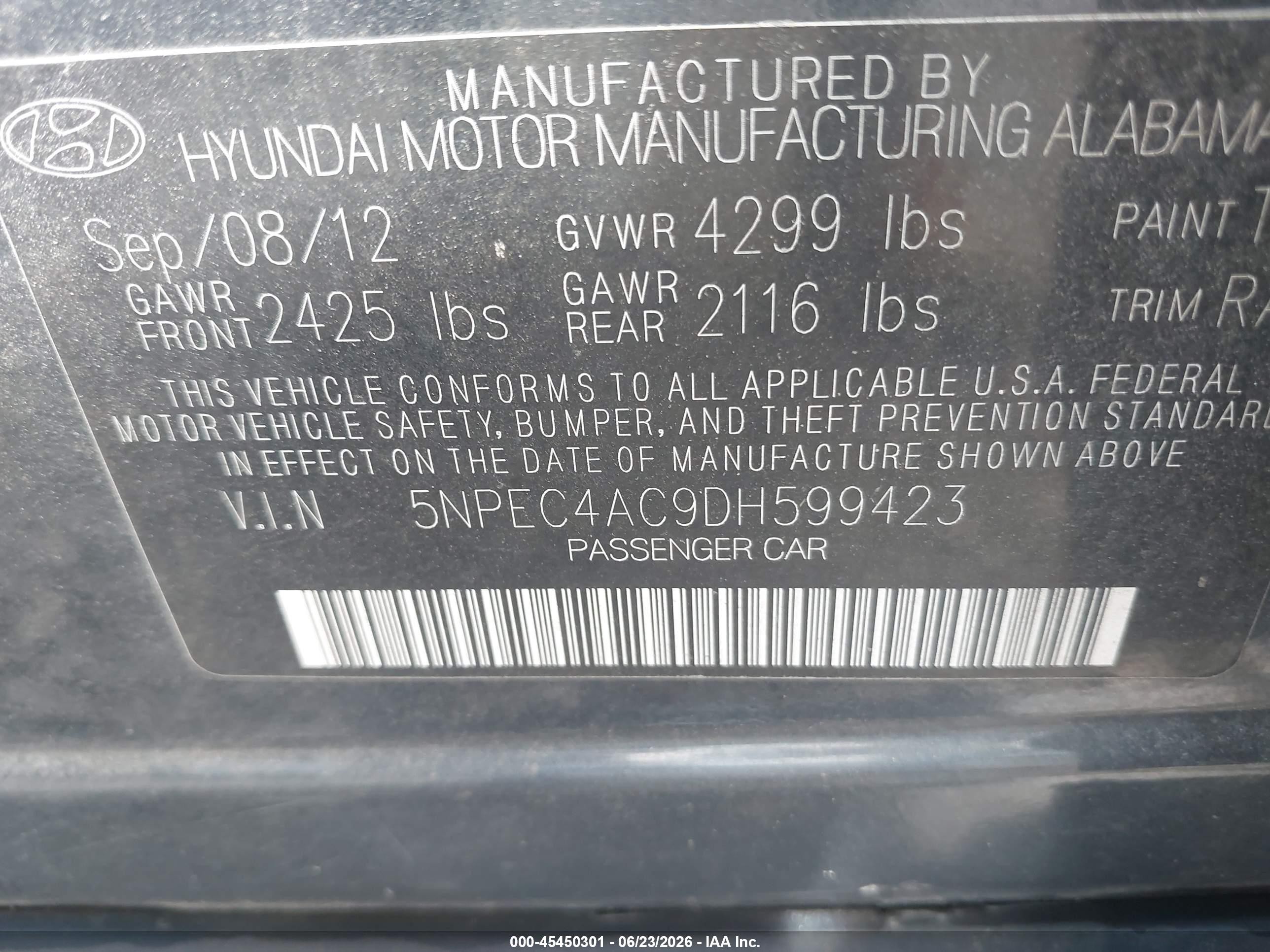 2013 Hyundai Sonata Limited Blue vin: 5NPEC4AC9DH599423