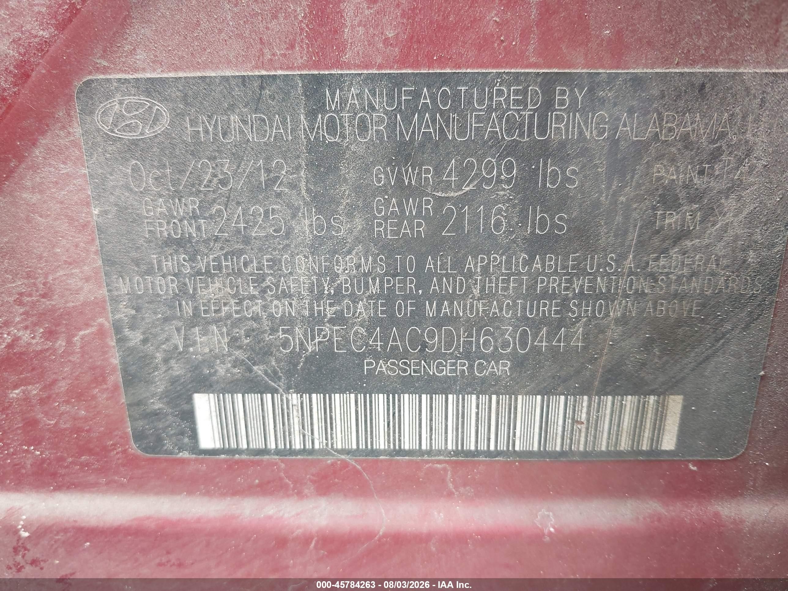 2013 Hyundai Sonata Limited Red vin: 5NPEC4AC9DH630444