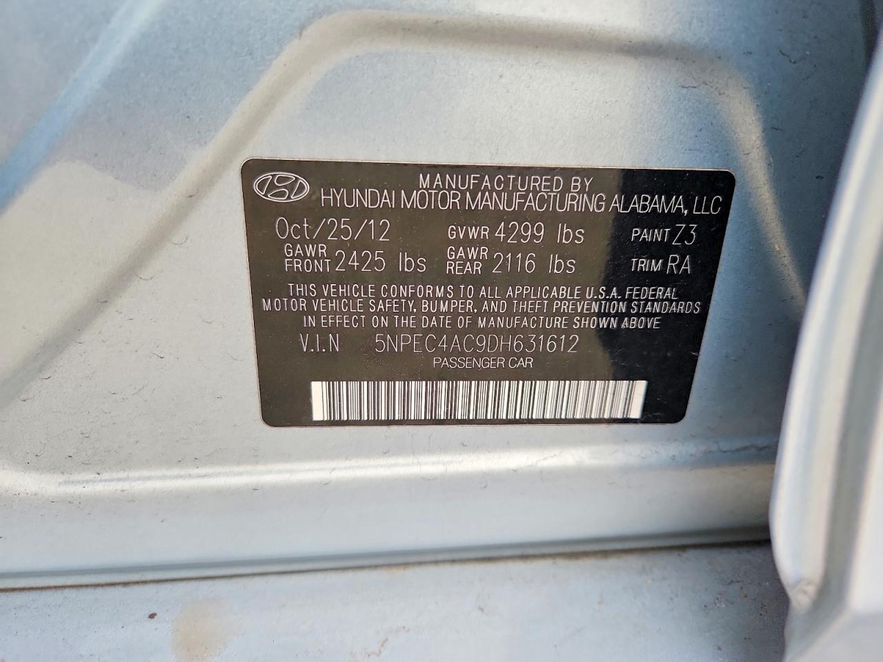 2013 Hyundai Sonata Limited Blue vin: 5NPEC4AC9DH631612