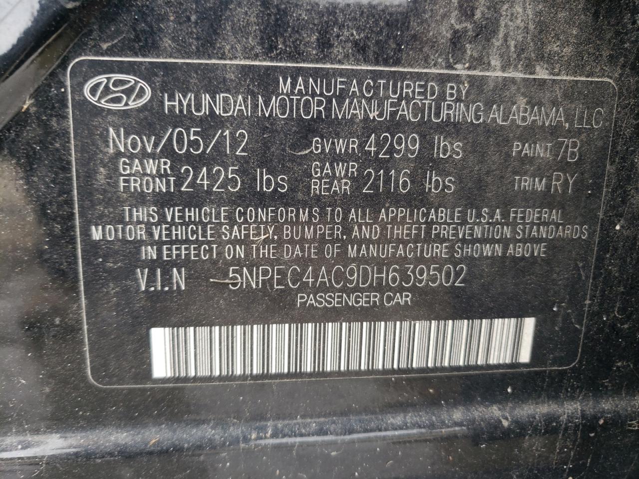 2013 Hyundai Sonata Se Black vin: 5NPEC4AC9DH639502