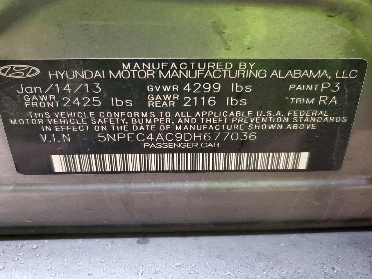 2013 Hyundai Sonata Limited Gray vin: 5NPEC4AC9DH677036