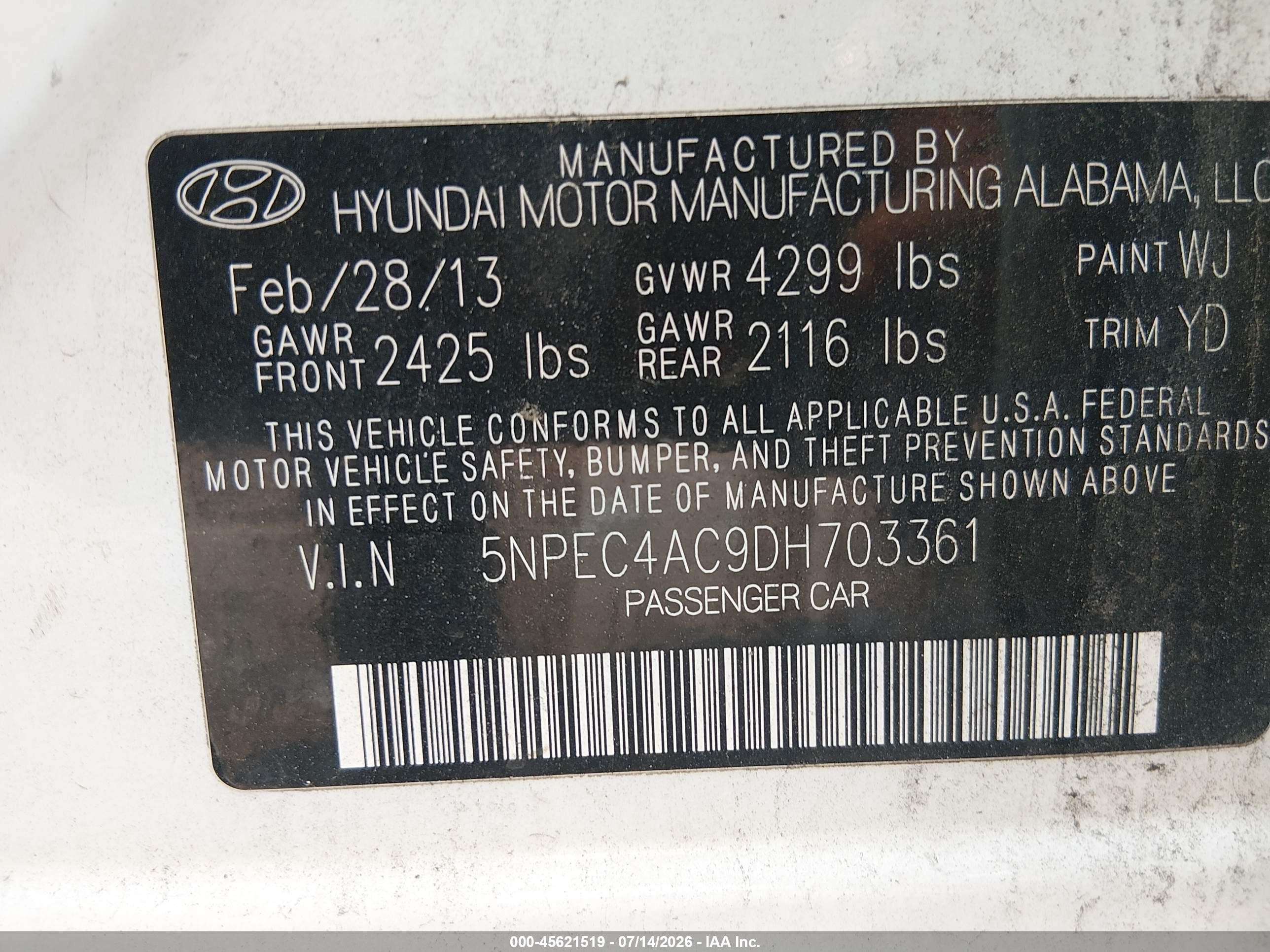 2013 Hyundai Sonata Limited White vin: 5NPEC4AC9DH703361