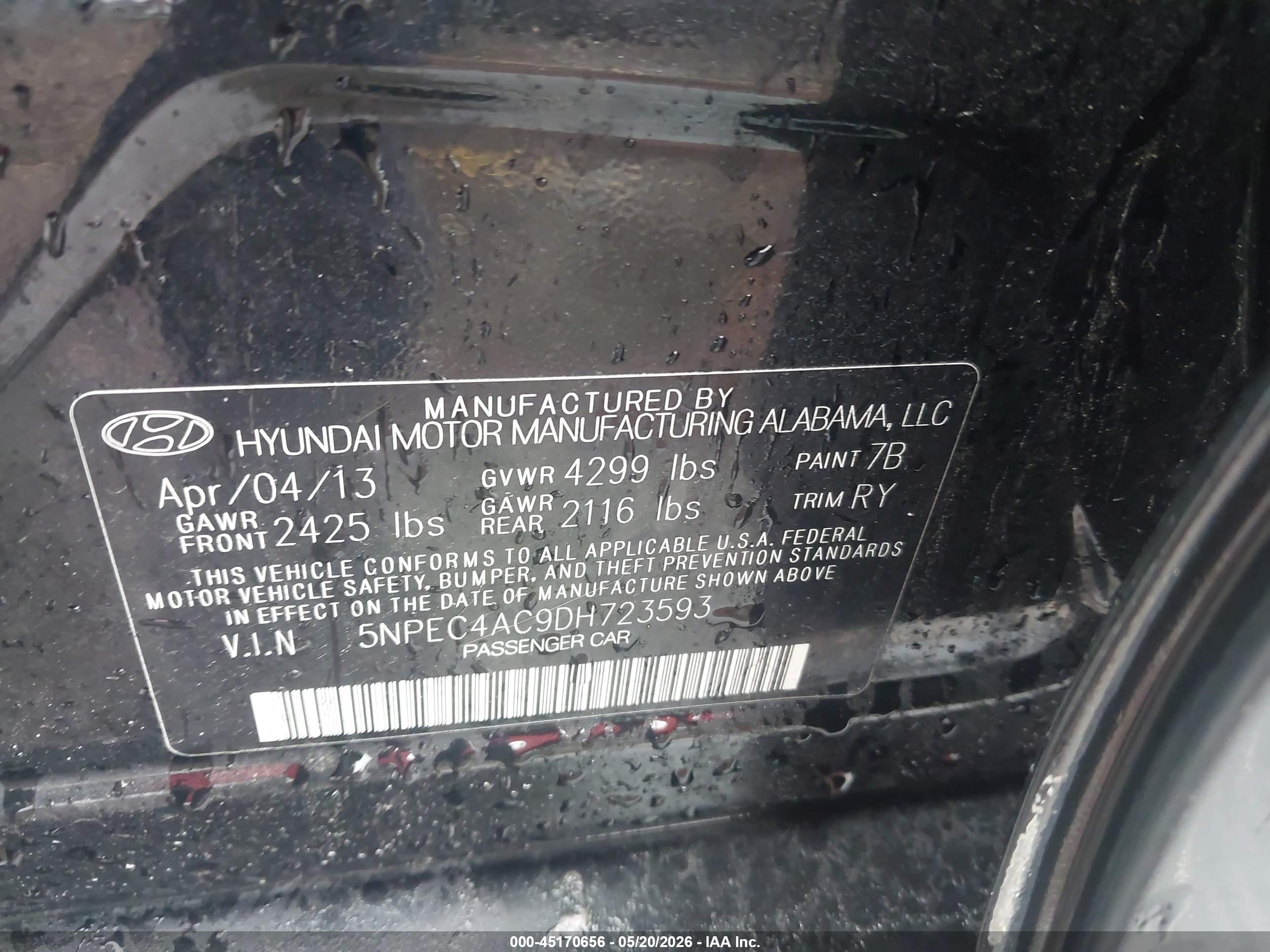 2013 Hyundai Sonata Se Black vin: 5NPEC4AC9DH723593