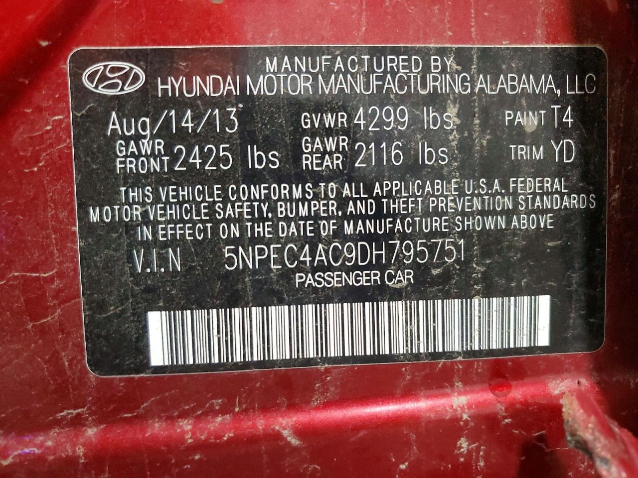 2013 Hyundai Sonata Limited Red vin: 5NPEC4AC9DH795751