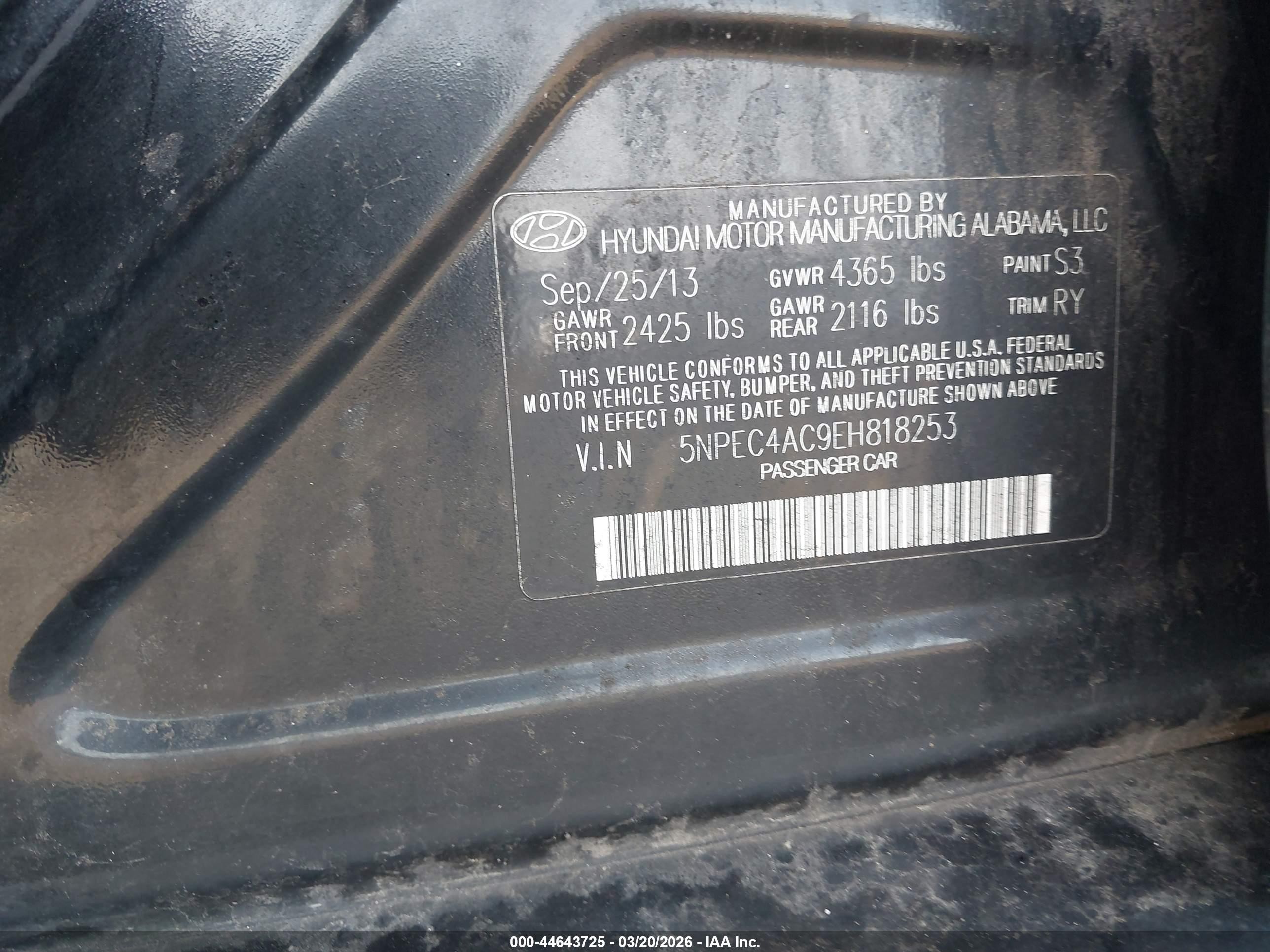 2014 Hyundai Sonata Se Black vin: 5NPEC4AC9EH818253