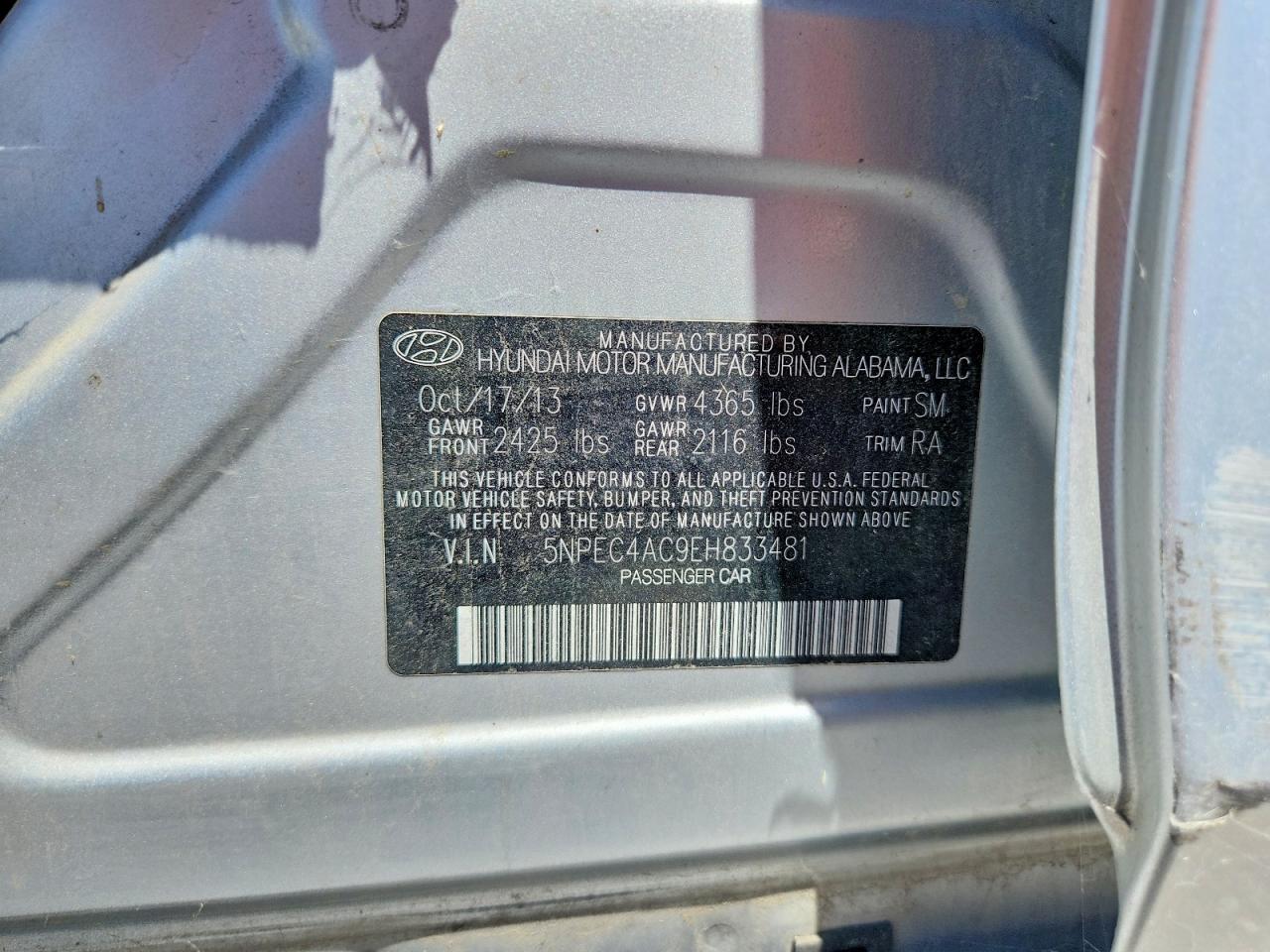 2014 Hyundai Sonata Se Серебряный vin: 5NPEC4AC9EH833481