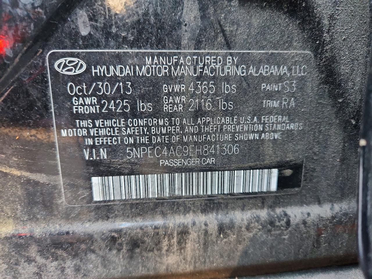 2014 Hyundai Sonata Se Black vin: 5NPEC4AC9EH841306