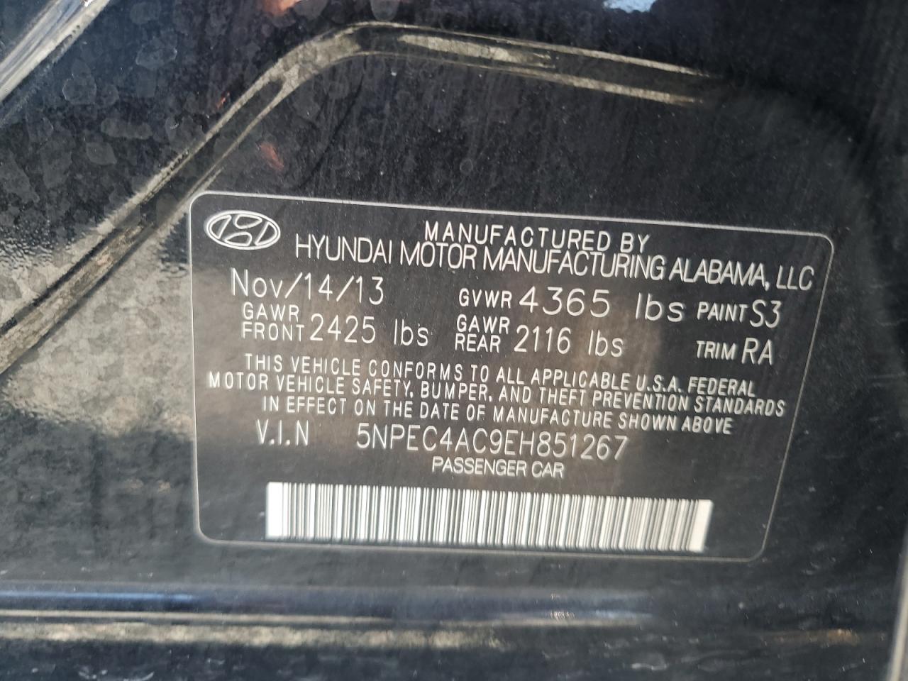 2014 Hyundai Sonata Limited Black vin: 5NPEC4AC9EH851267