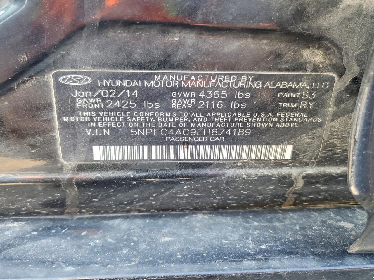 2014 Hyundai Sonata Limited Black vin: 5NPEC4AC9EH874189