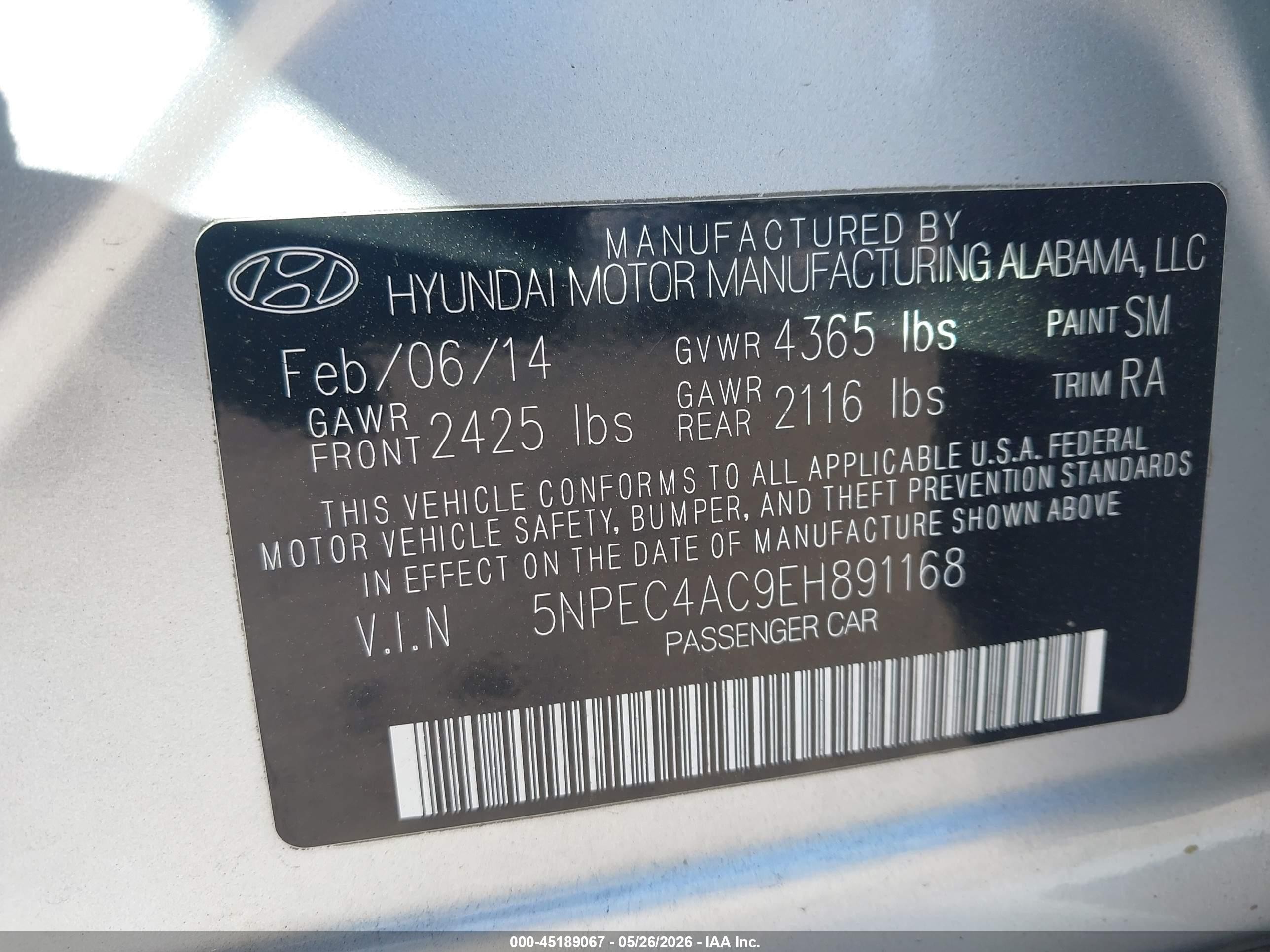 2014 Hyundai Sonata Se Silver vin: 5NPEC4AC9EH891168