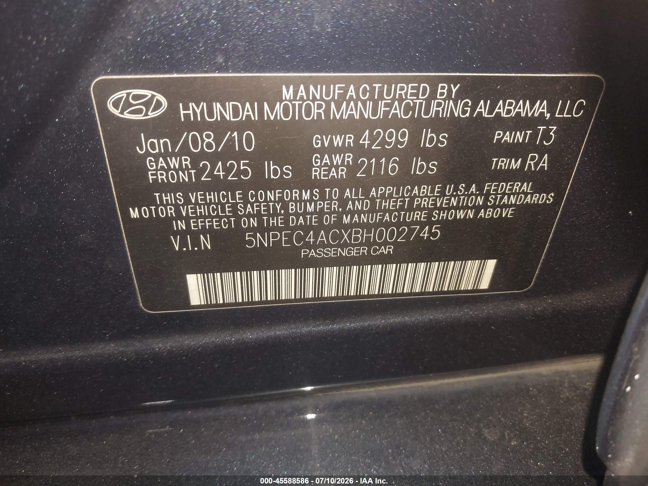 2011 Hyundai Sonata Limited Dark Blue vin: 5NPEC4ACXBH002745