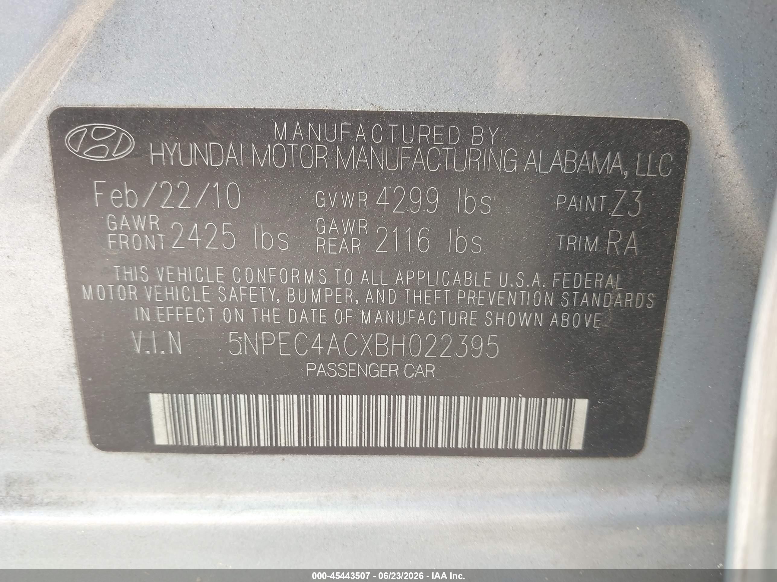 2011 Hyundai Sonata Limited Light Blue vin: 5NPEC4ACXBH022395
