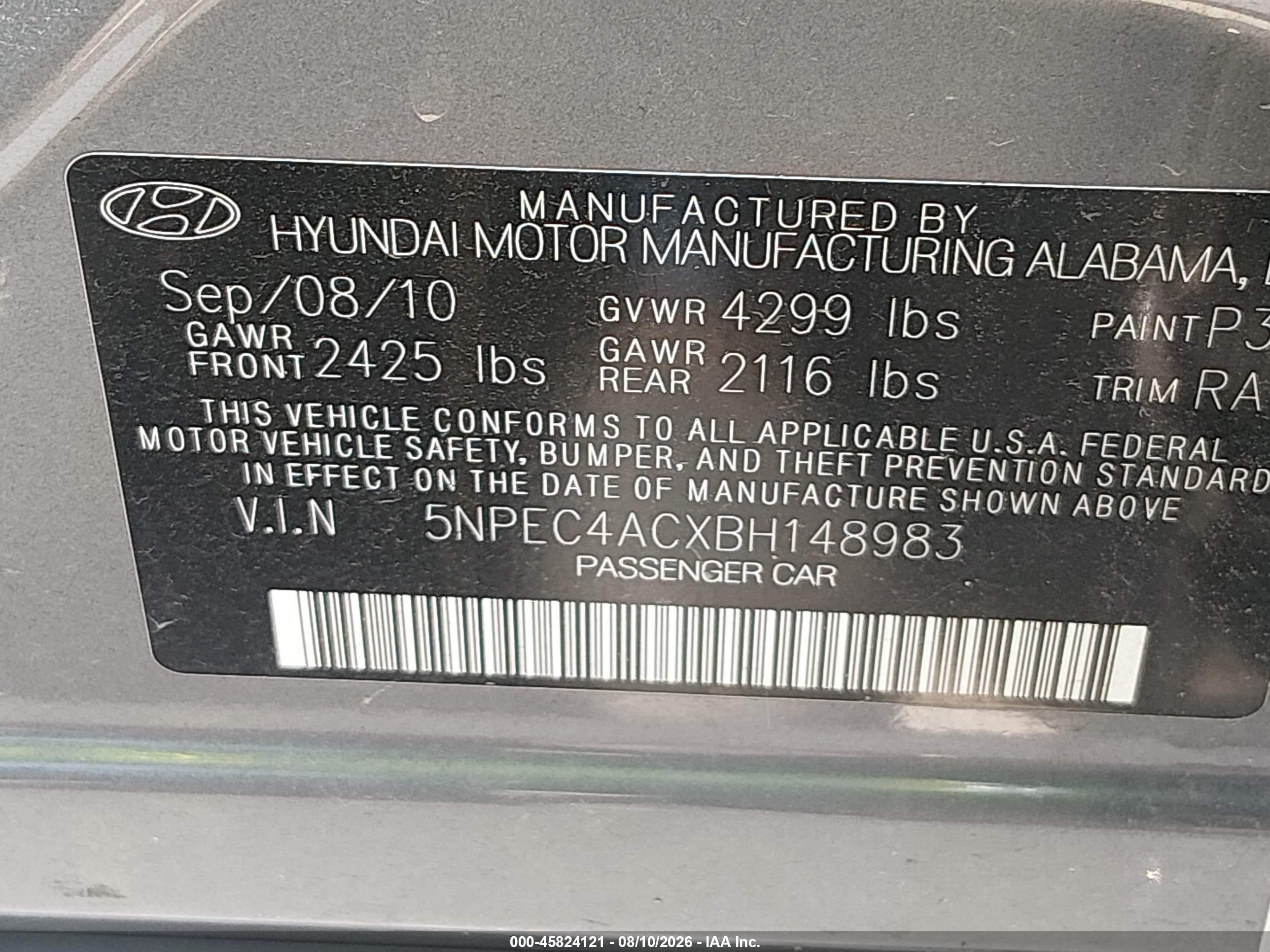 2011 Hyundai Sonata Se Серый vin: 5NPEC4ACXBH148983