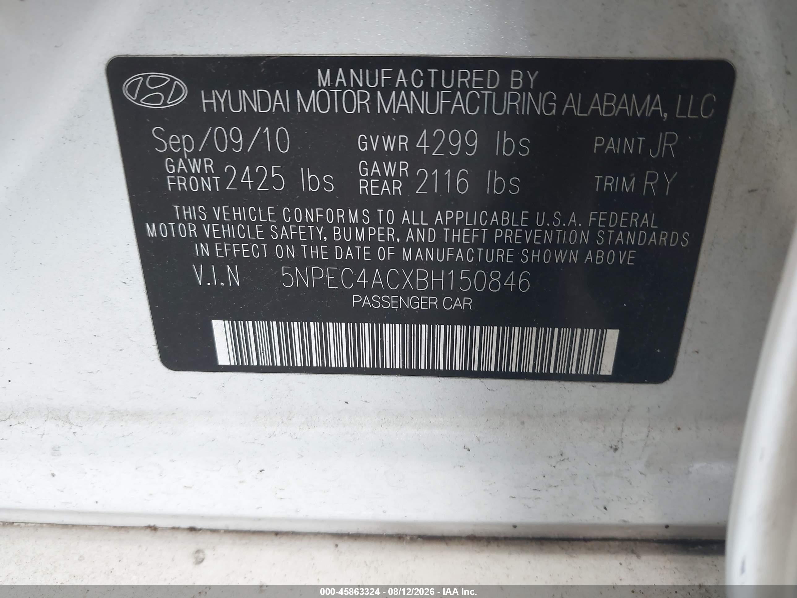 2011 Hyundai Sonata Limited White vin: 5NPEC4ACXBH150846