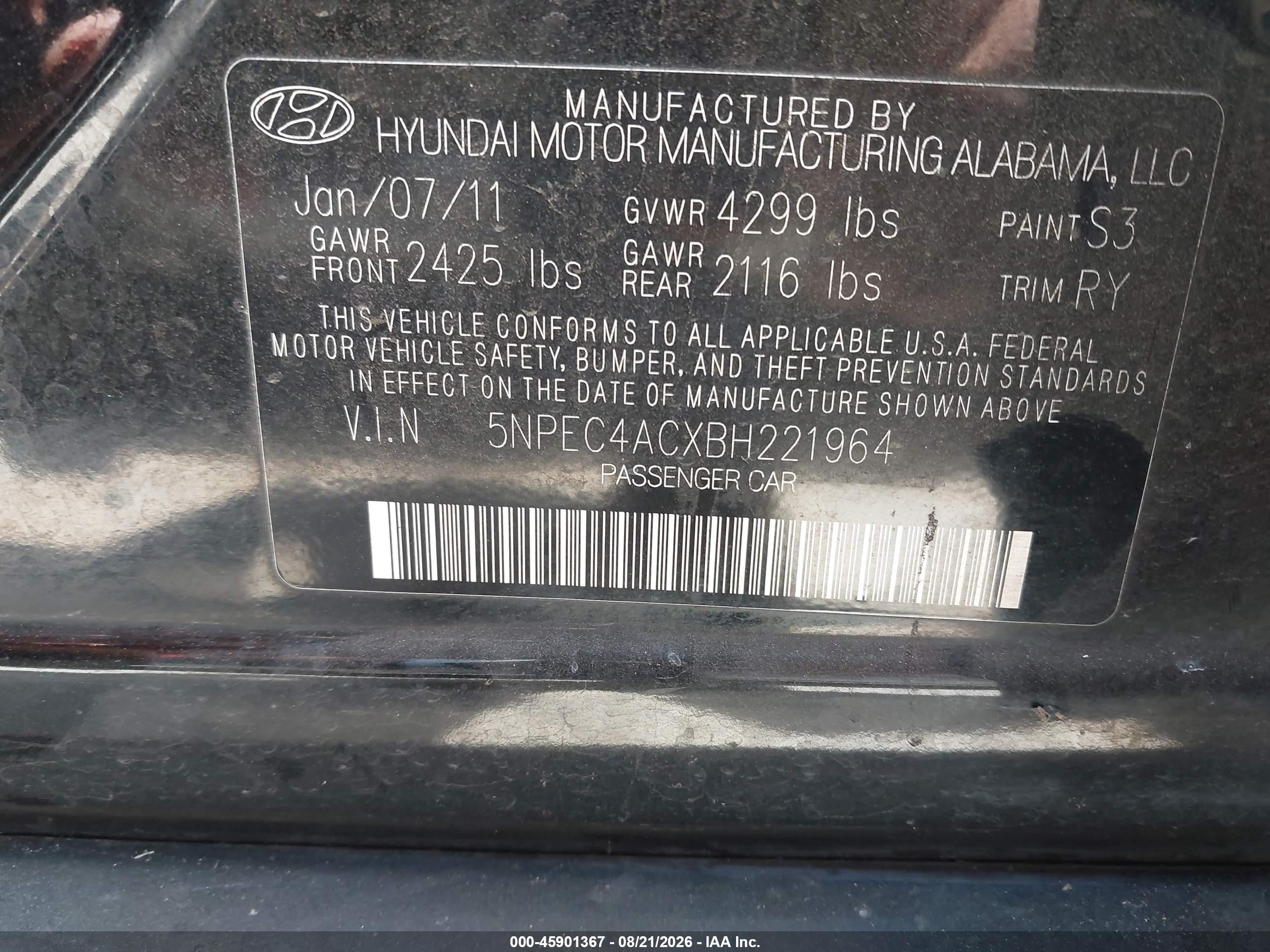 2011 Hyundai Sonata Limited Черный vin: 5NPEC4ACXBH221964