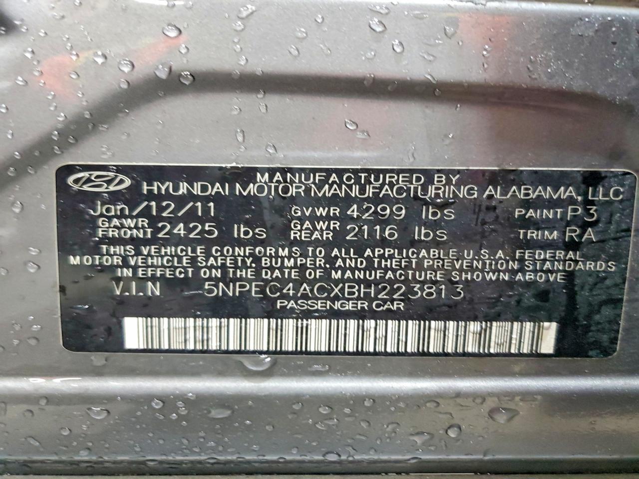 2011 Hyundai Sonata Gray vin: 5NPEC4ACXBH223813