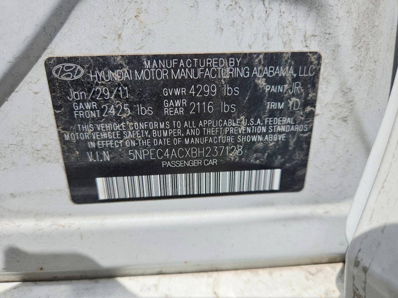 2011 Hyundai Sonata Limited White vin: 5NPEC4ACXBH237128