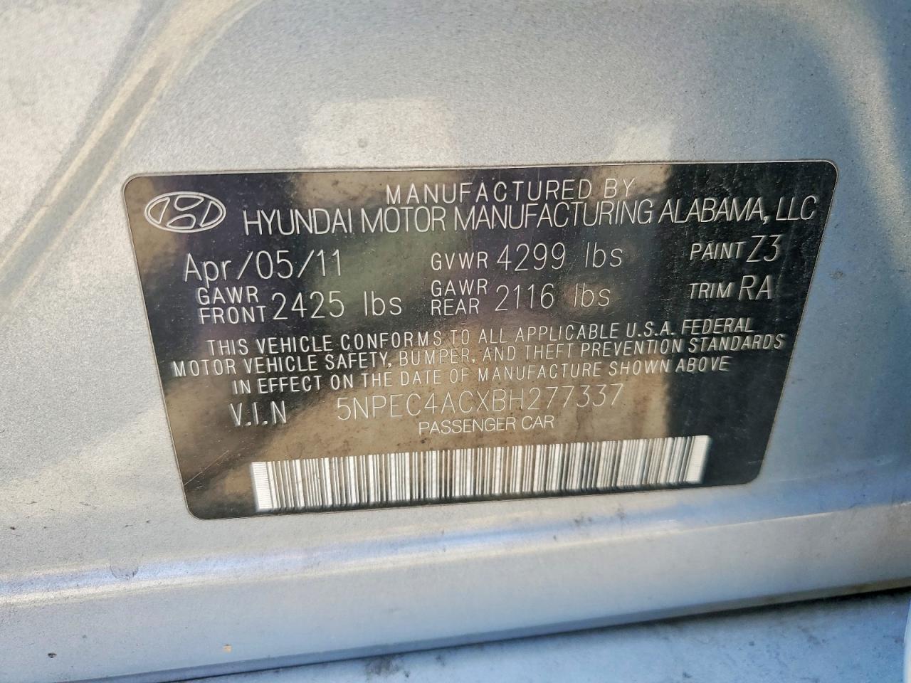 2011 Hyundai Sonata Limited Blue vin: 5NPEC4ACXBH277337