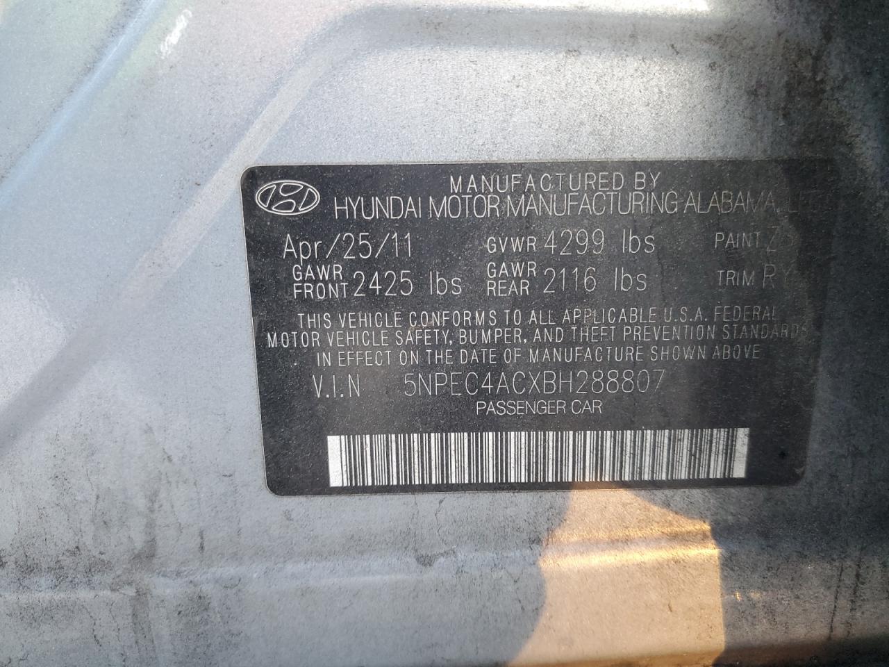 2011 Hyundai Sonata Se Turquoise vin: 5NPEC4ACXBH288807