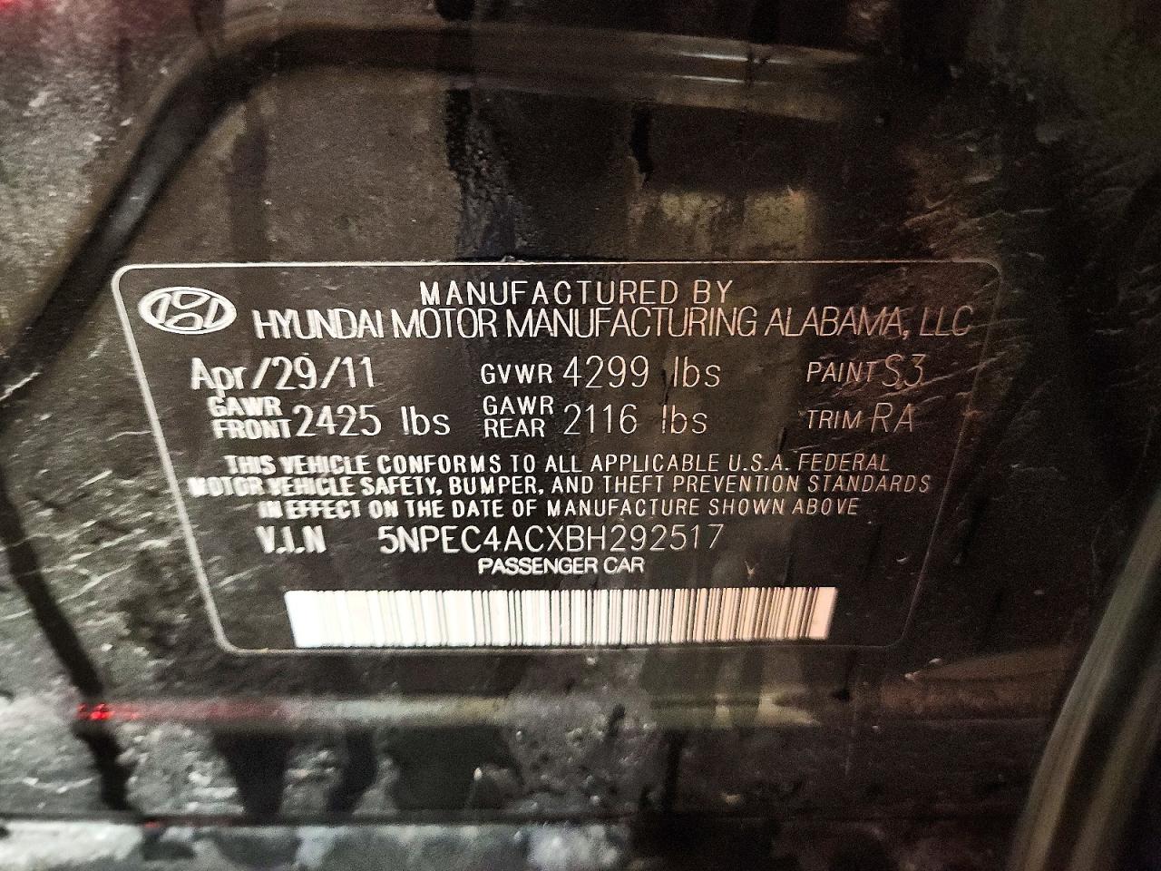 2011 Hyundai Sonata Limited Black vin: 5NPEC4ACXBH292517