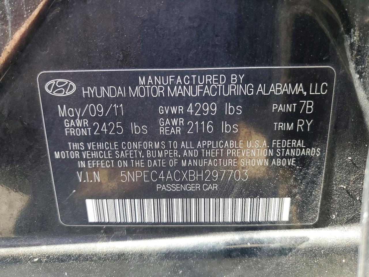 2011 Hyundai Sonata Se Black vin: 5NPEC4ACXBH297703