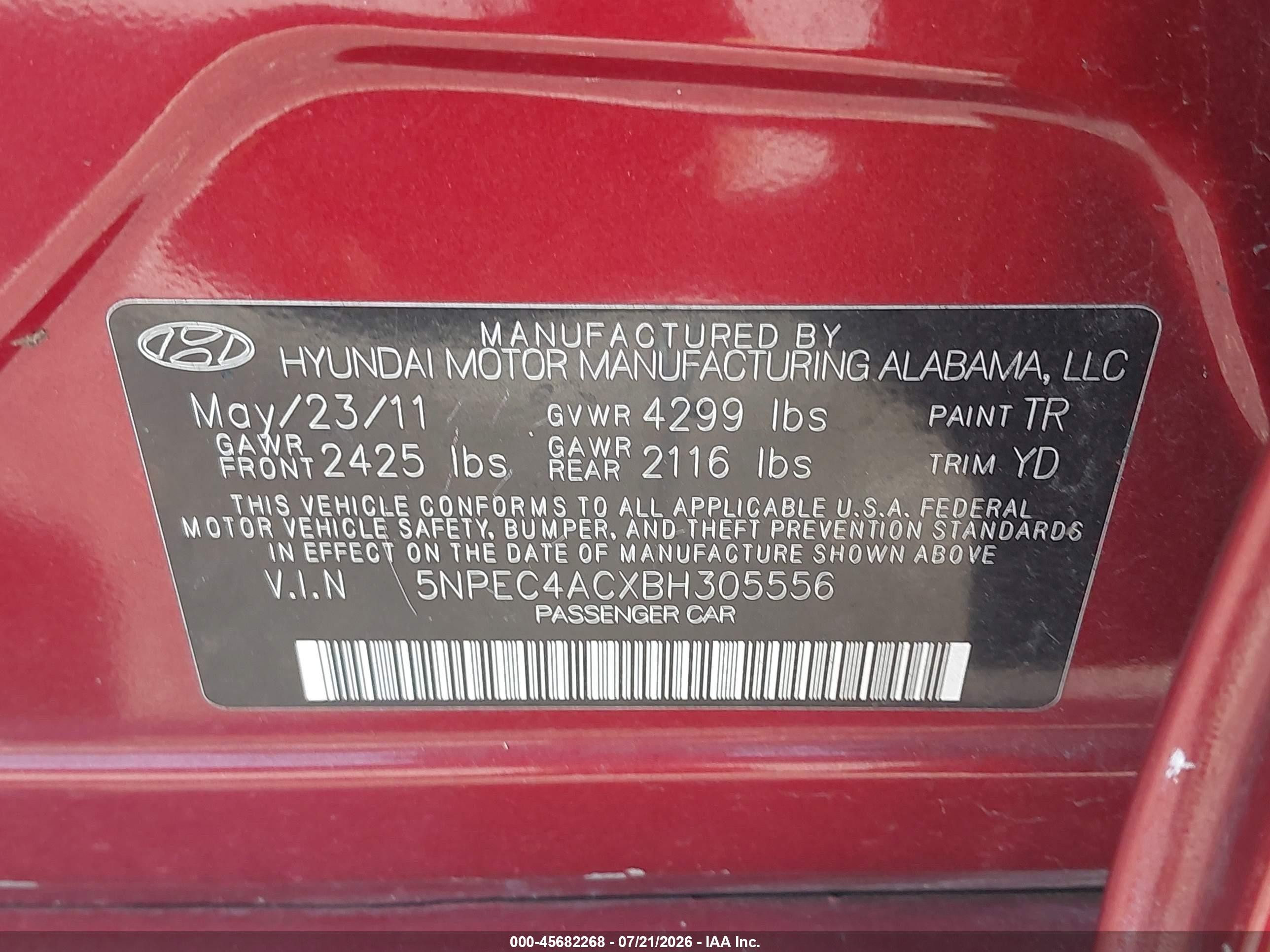 2011 Hyundai Sonata Limited Красный vin: 5NPEC4ACXBH305556