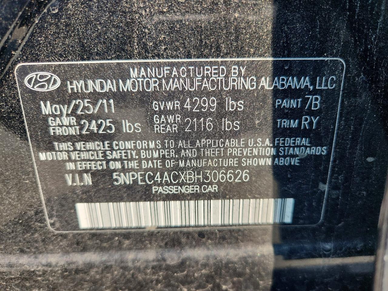 2011 Hyundai Sonata Limited Black vin: 5NPEC4ACXBH306626