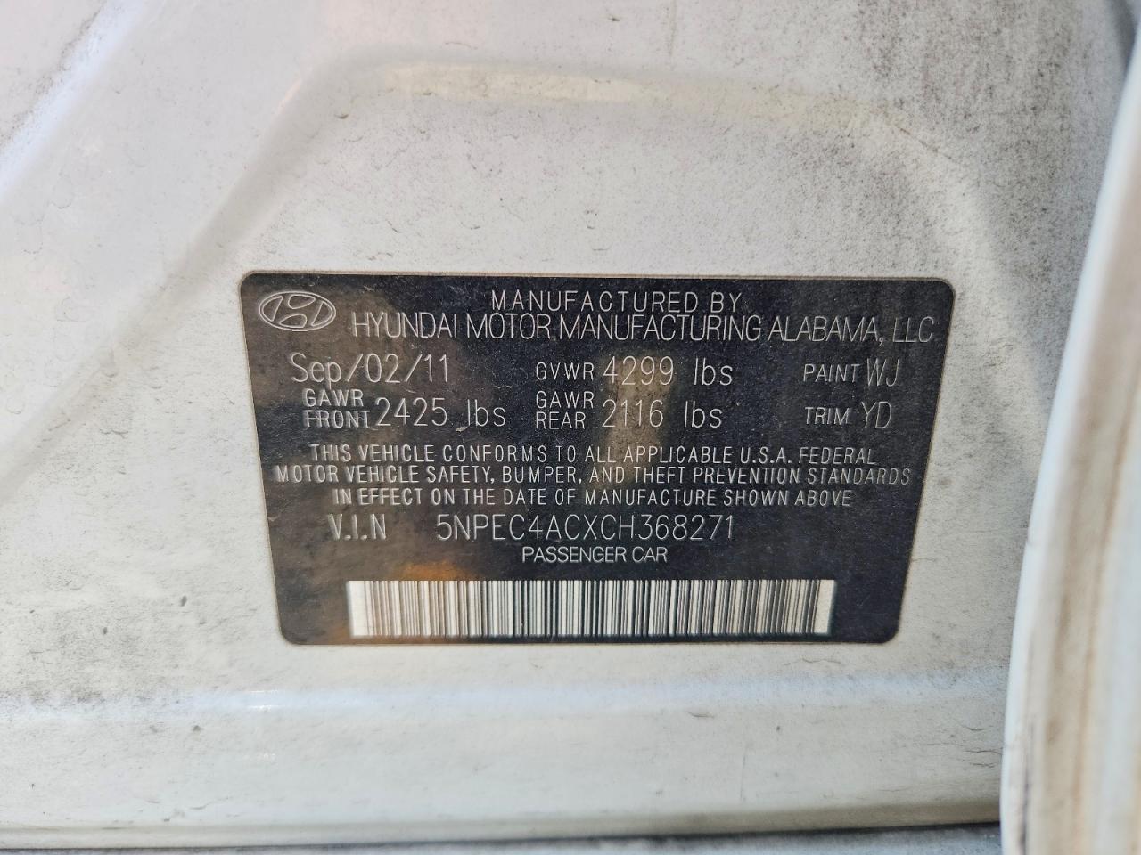 2012 Hyundai Sonata Limited White vin: 5NPEC4ACXCH368271