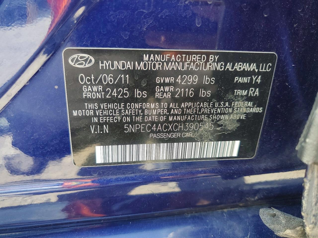 2012 Hyundai Sonata Limited Blue vin: 5NPEC4ACXCH390545