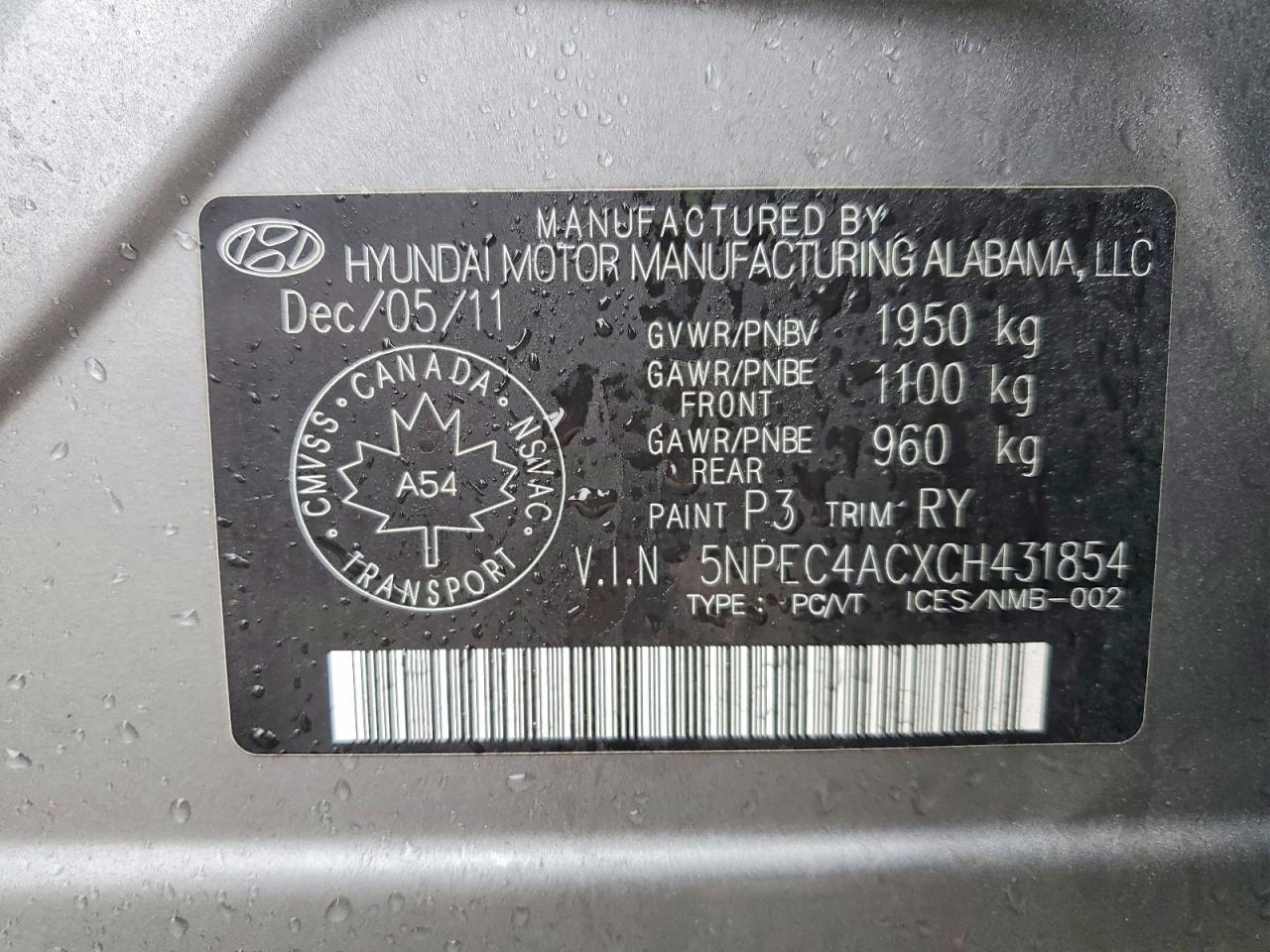 2012 Hyundai Sonata Se Gray vin: 5NPEC4ACXCH431854