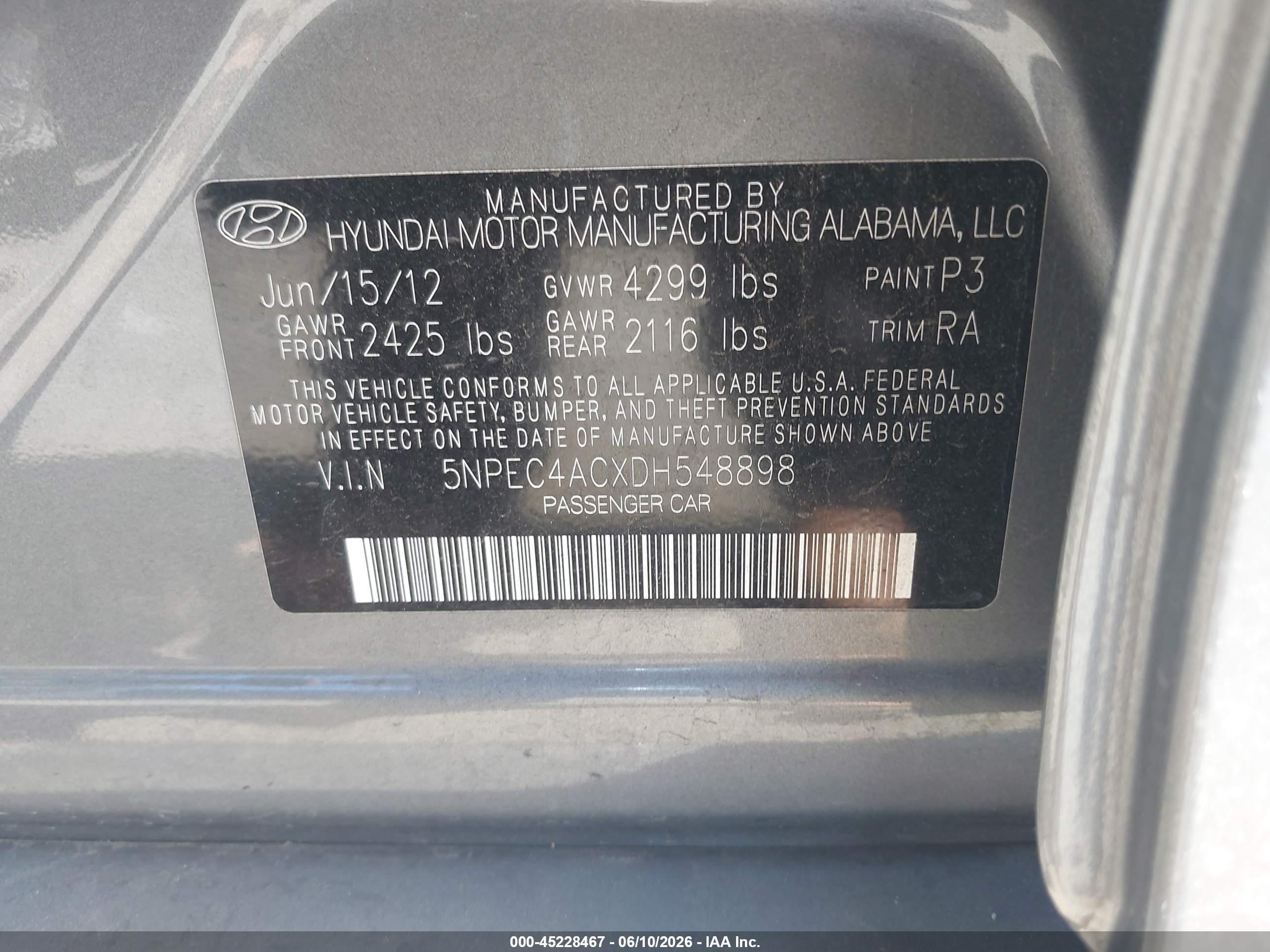 2013 Hyundai Sonata Limited Gray vin: 5NPEC4ACXDH548898