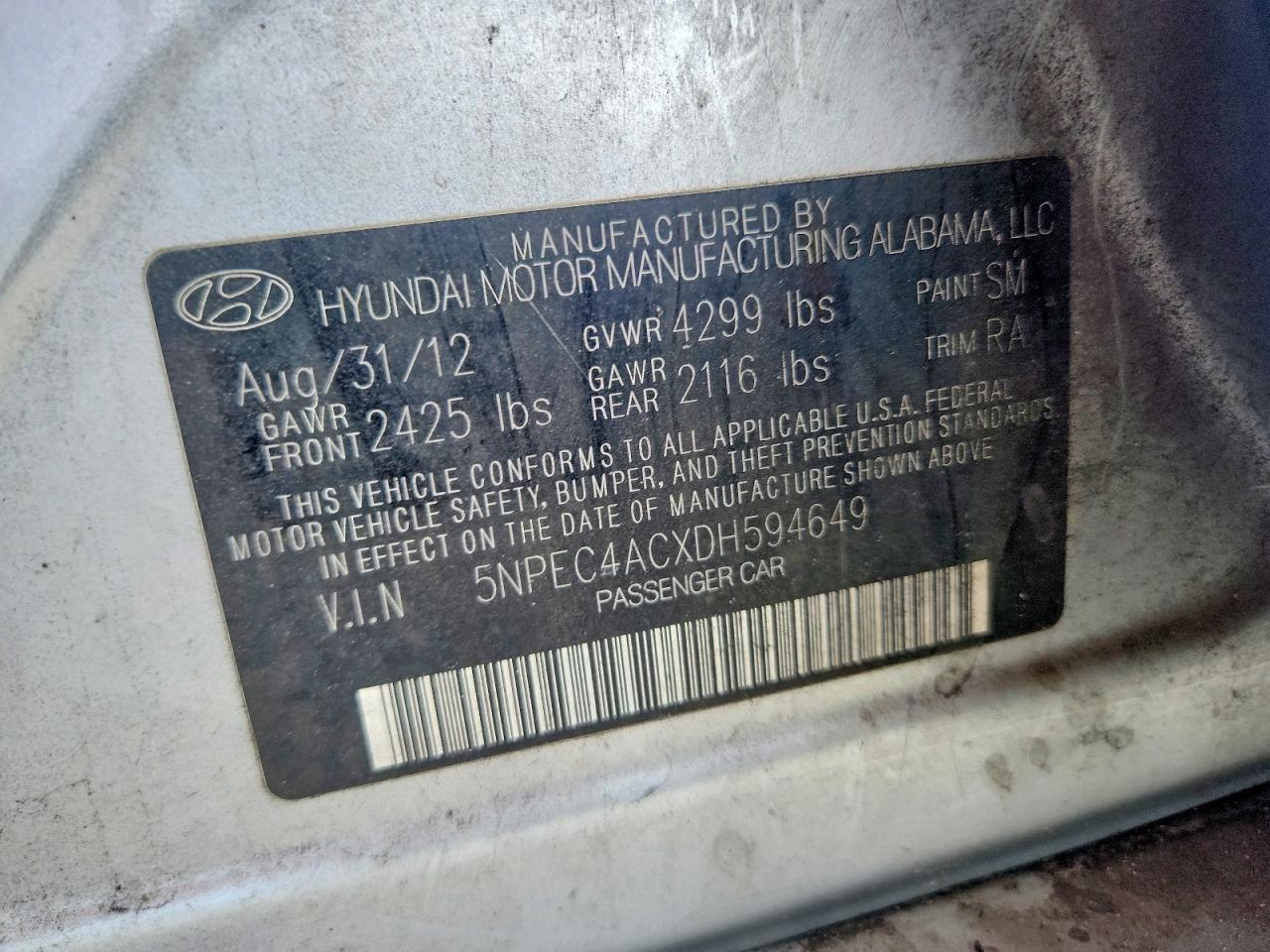 2013 Hyundai Sonata Se Silver vin: 5NPEC4ACXDH594649