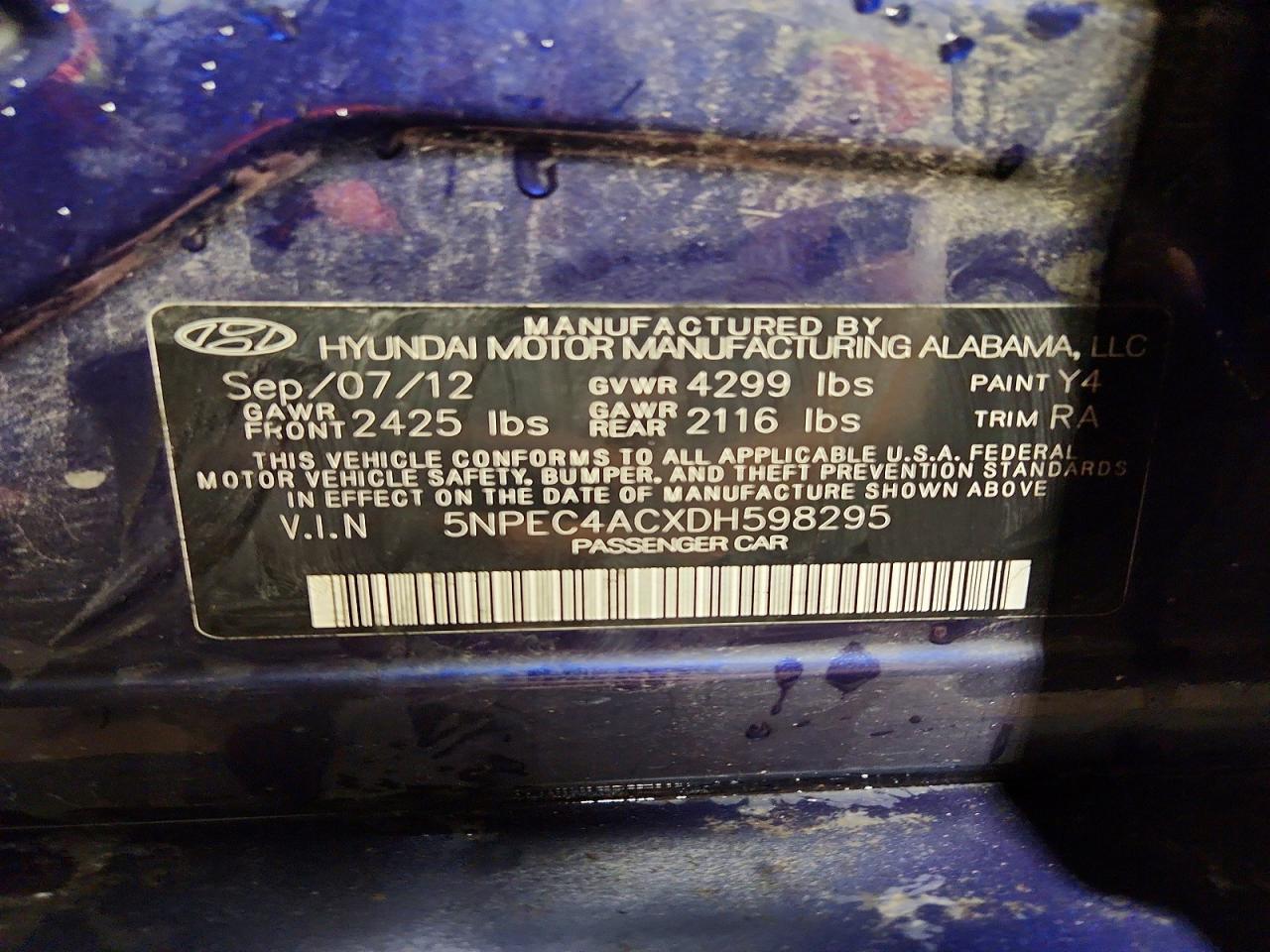 2013 Hyundai Sonata Se Blue vin: 5NPEC4ACXDH598295