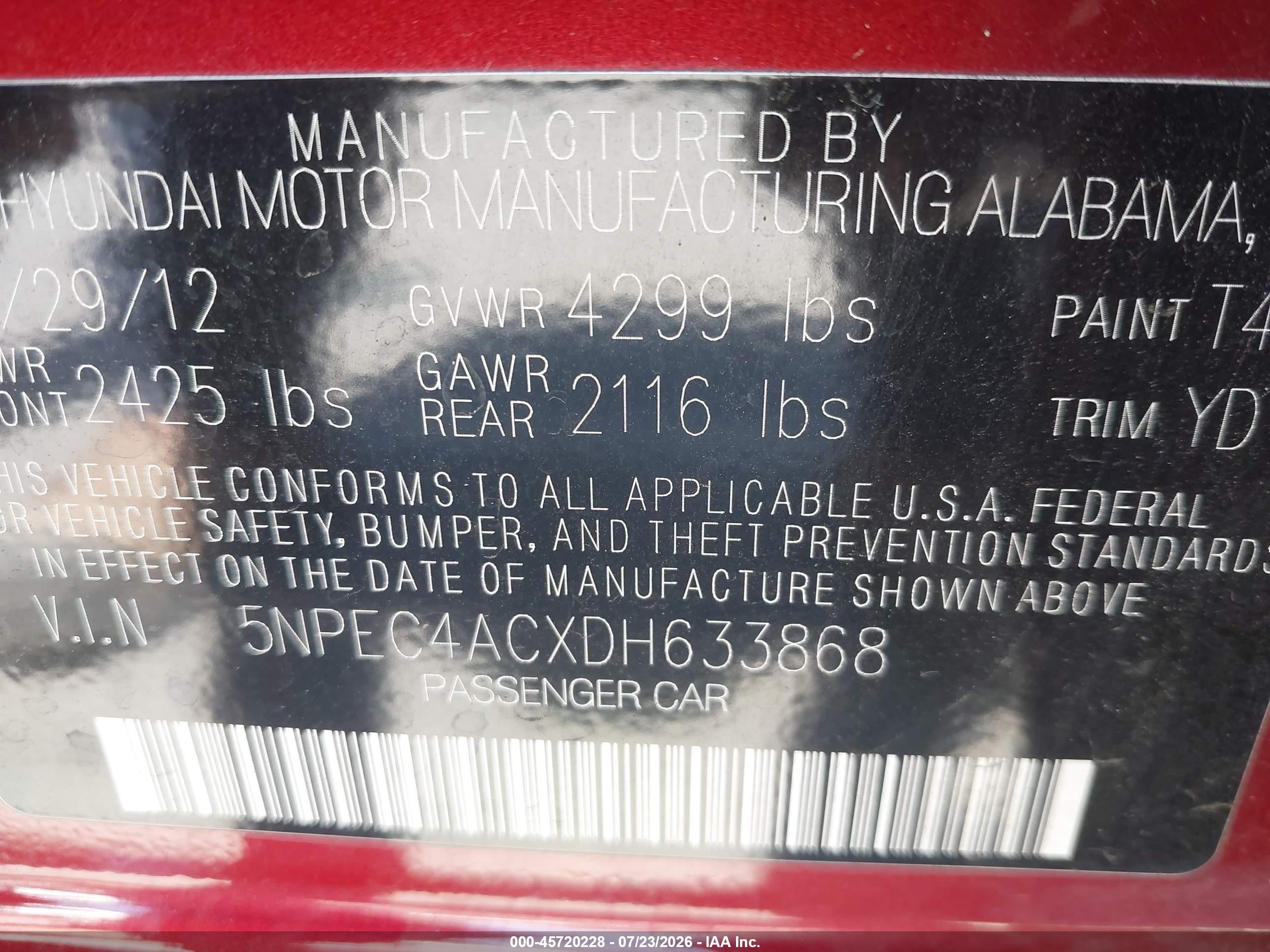 2013 Hyundai Sonata Limited Red vin: 5NPEC4ACXDH633868