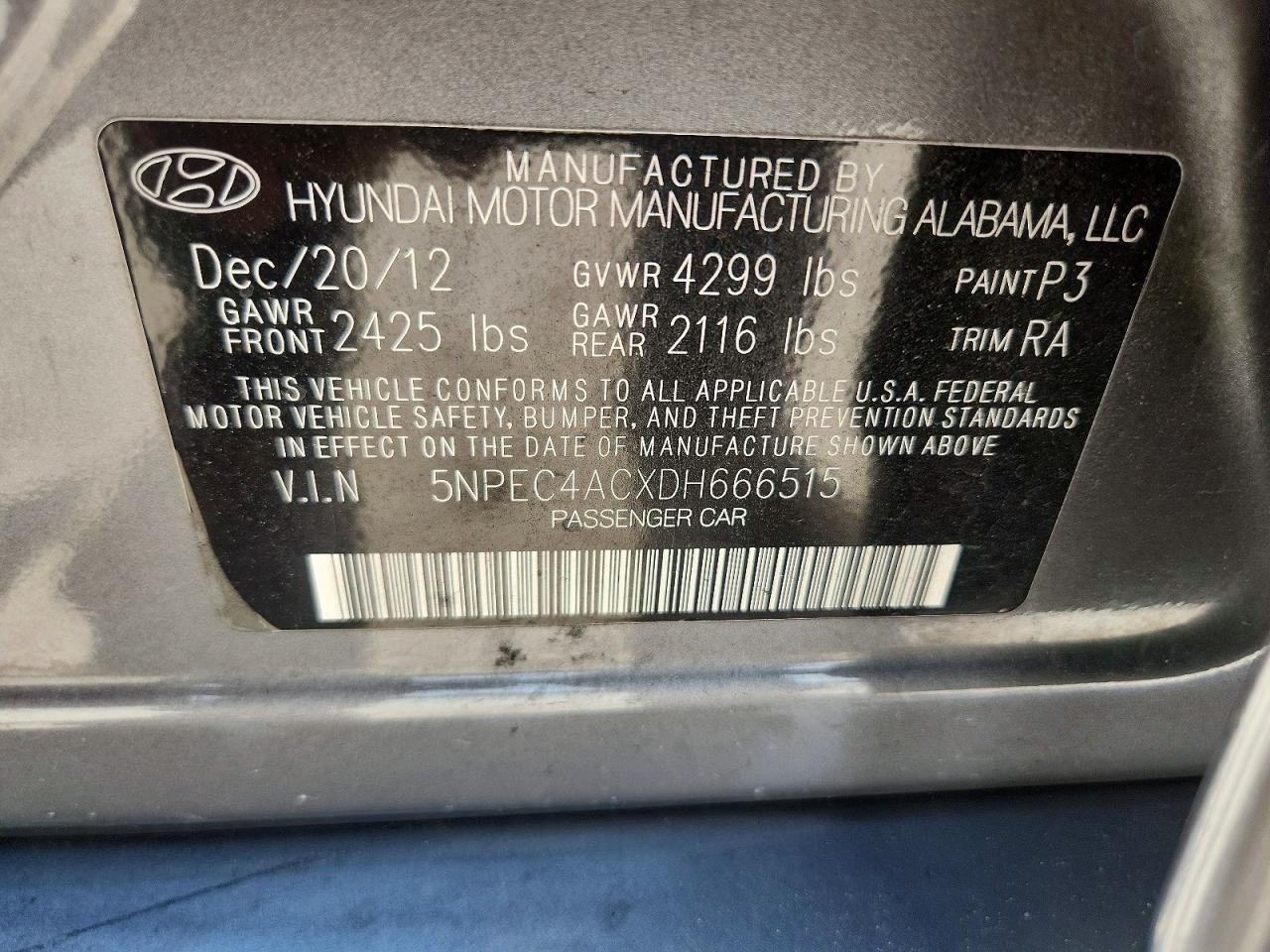 2013 Hyundai Sonata Se Gray vin: 5NPEC4ACXDH666515