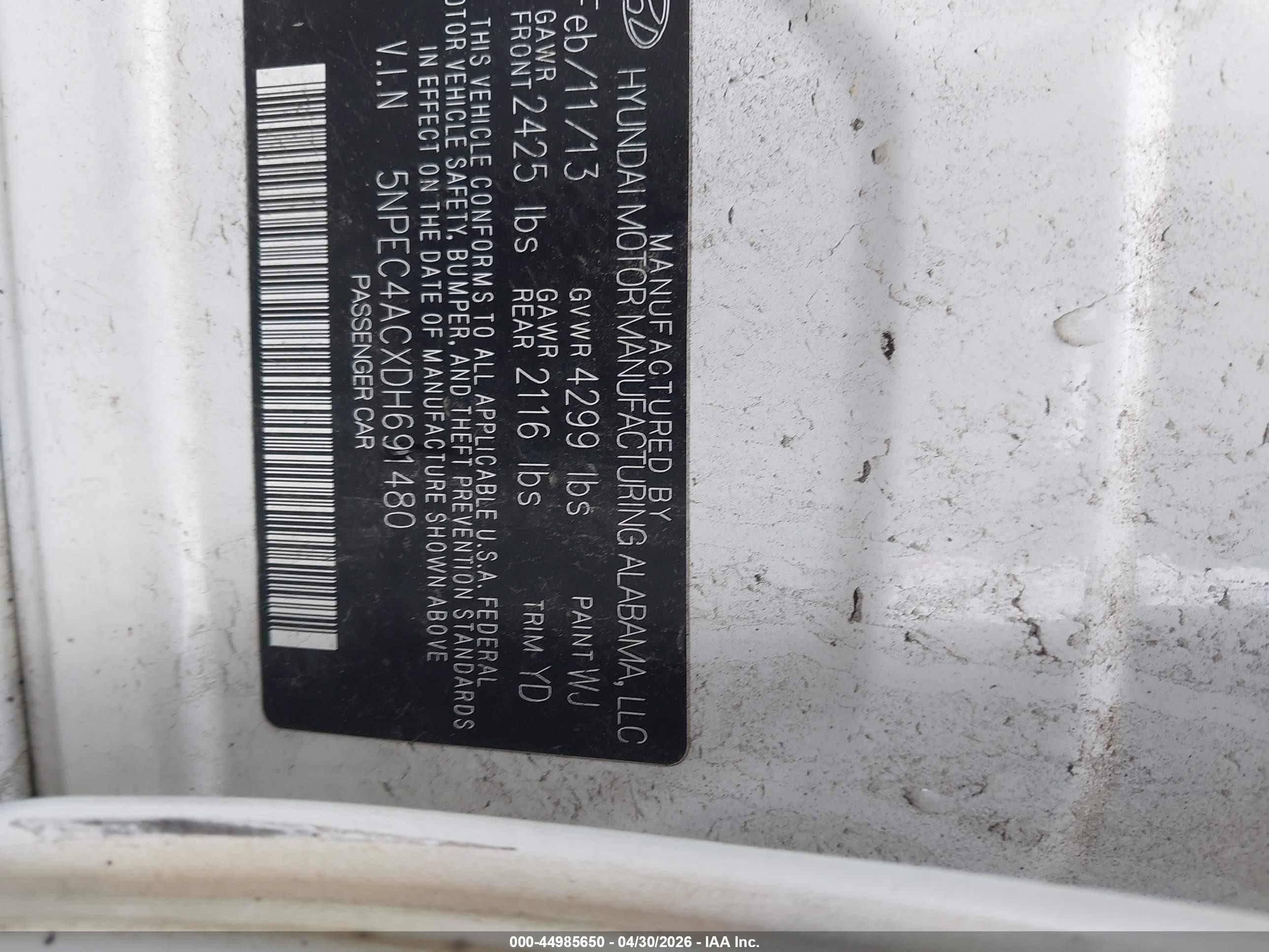 2013 Hyundai Sonata Limited Белый vin: 5NPEC4ACXDH691480