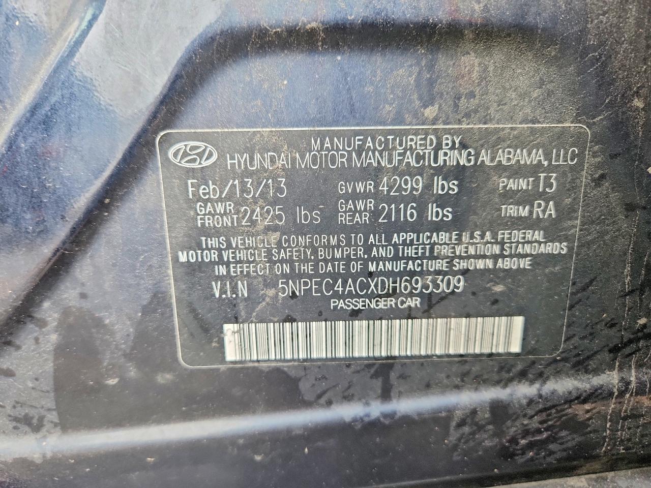 2013 Hyundai Sonata Limited Charcoal vin: 5NPEC4ACXDH693309