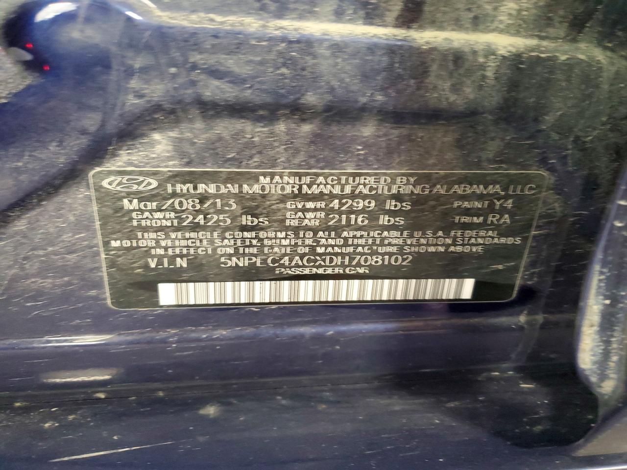 2013 Hyundai Sonata Se Blue vin: 5NPEC4ACXDH708102