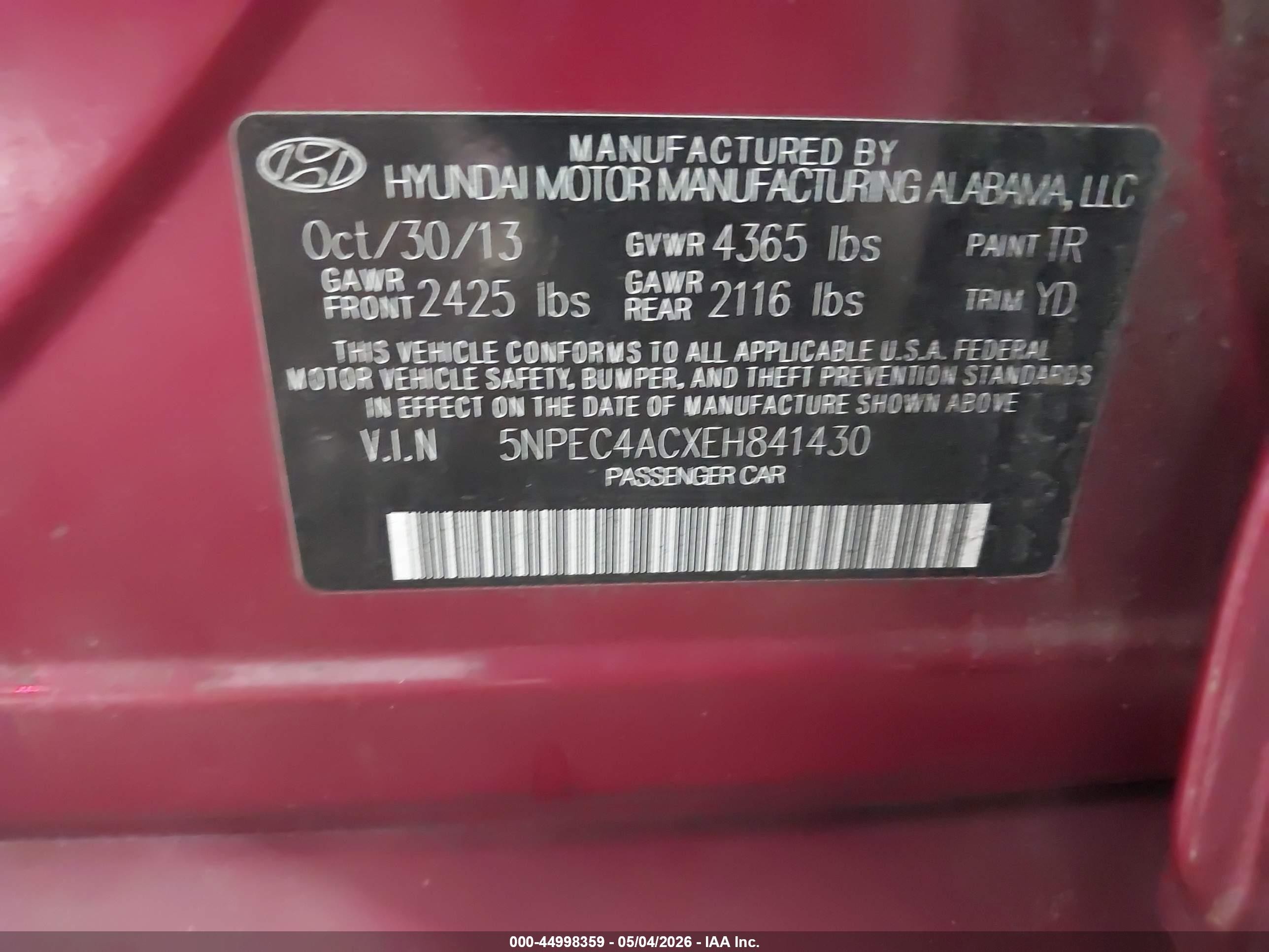 2014 Hyundai Sonata Limited Red vin: 5NPEC4ACXEH841430