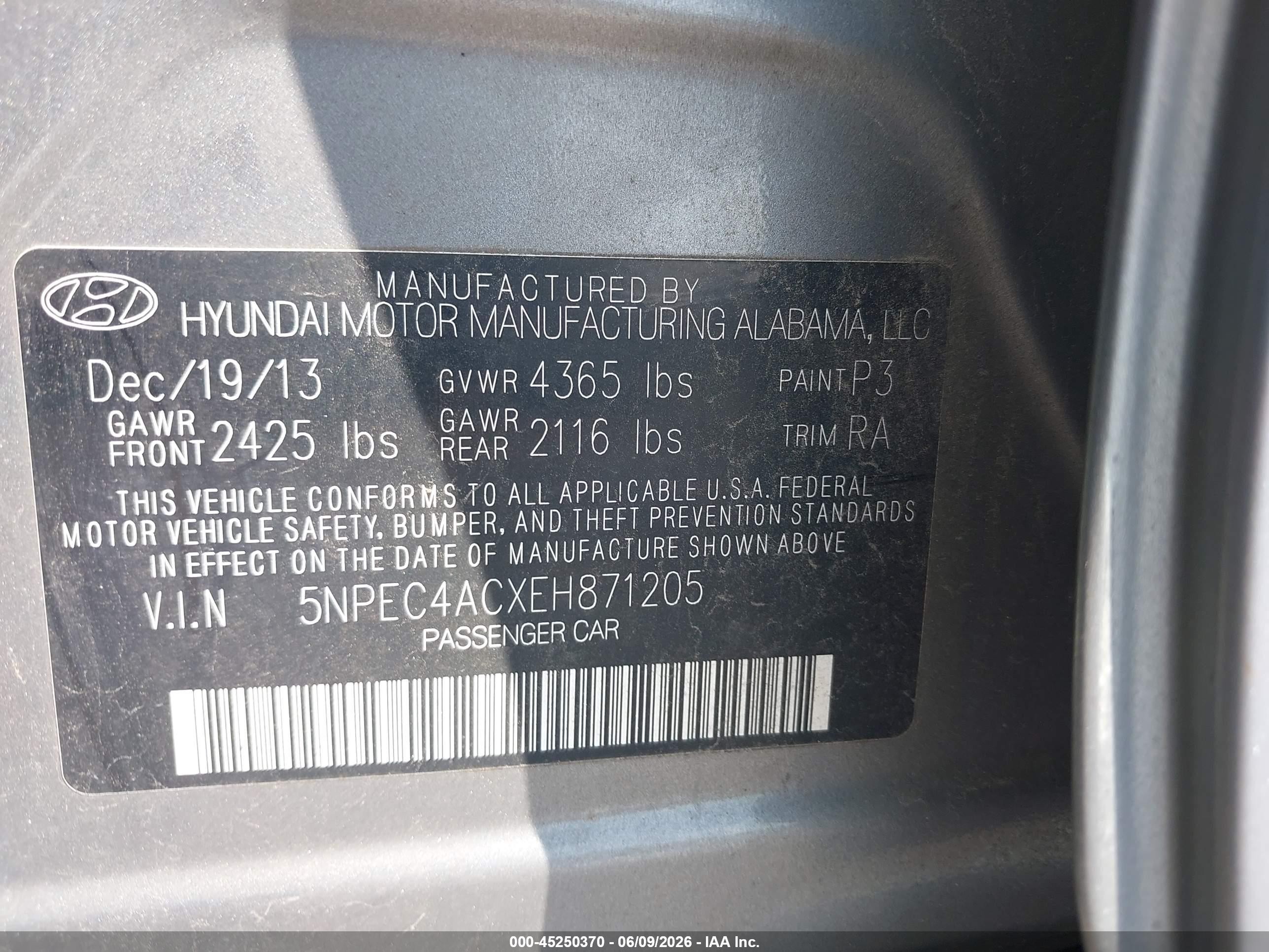 2014 Hyundai Sonata Se Gray vin: 5NPEC4ACXEH871205