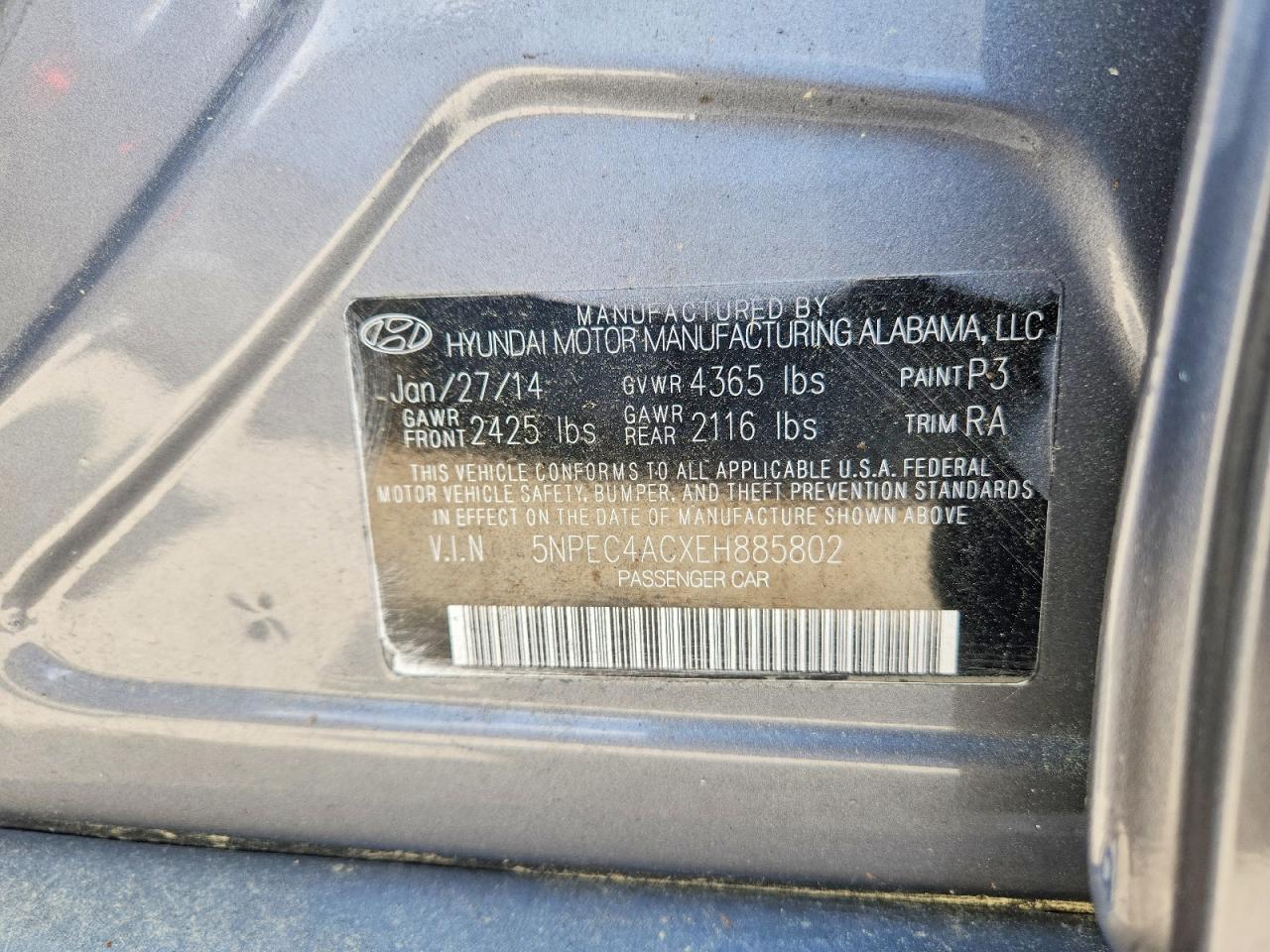2014 Hyundai Sonata Se Серый vin: 5NPEC4ACXEH885802