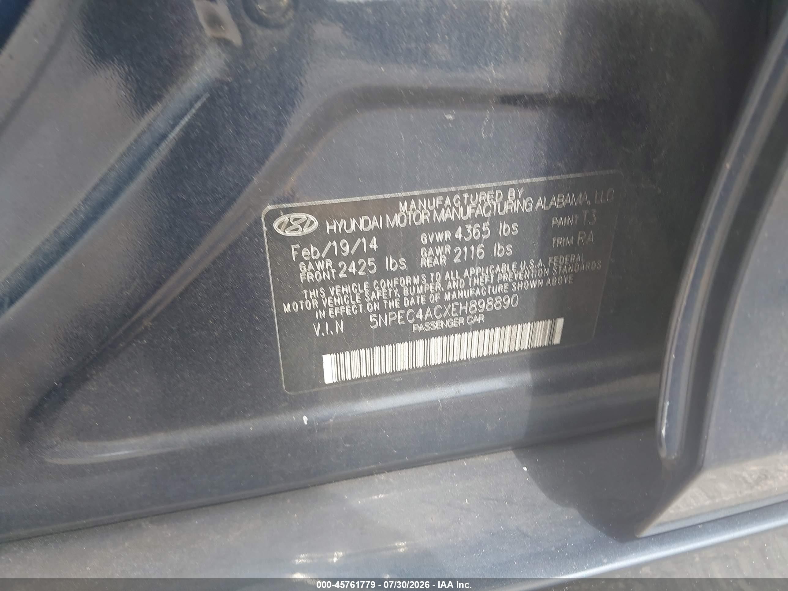 2014 Hyundai Sonata Se Blue vin: 5NPEC4ACXEH898890